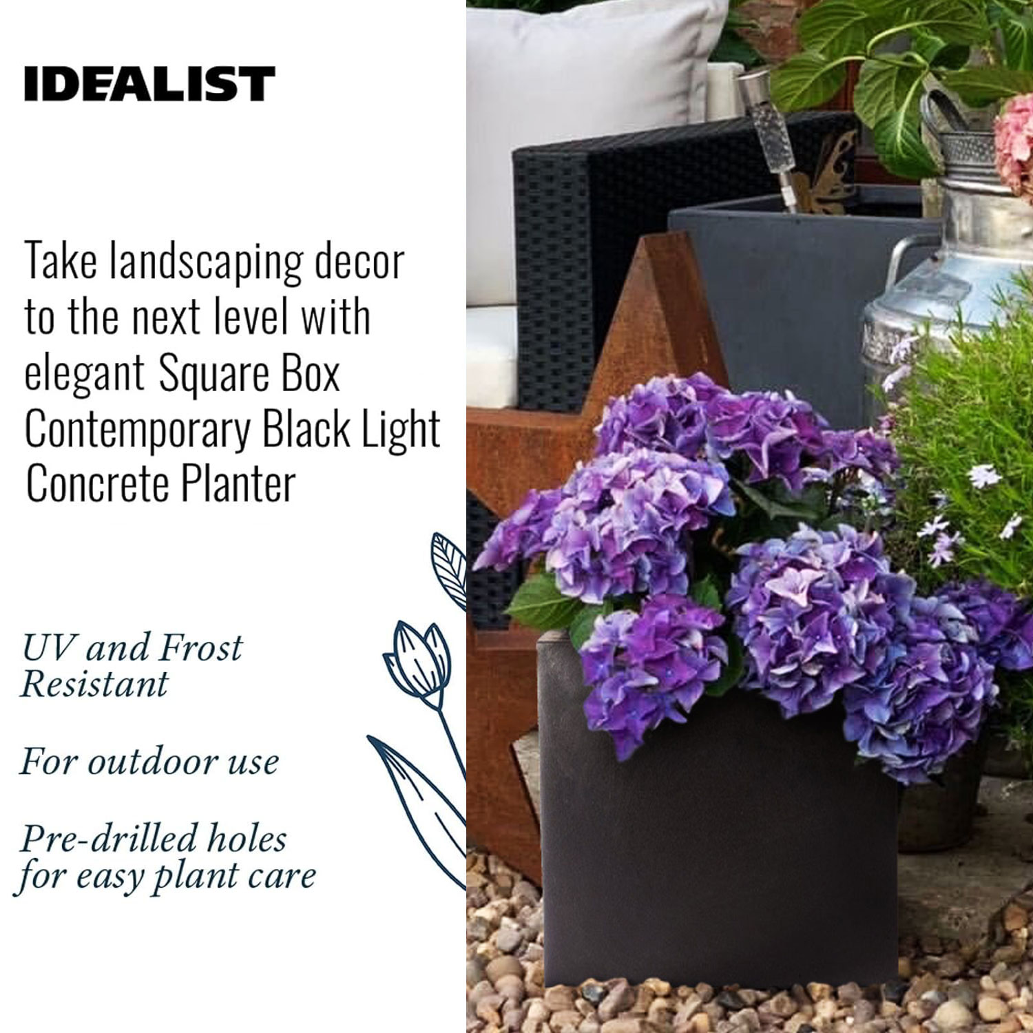 IDEALIST Lite Square Box Contemporary Light Concrete Planter