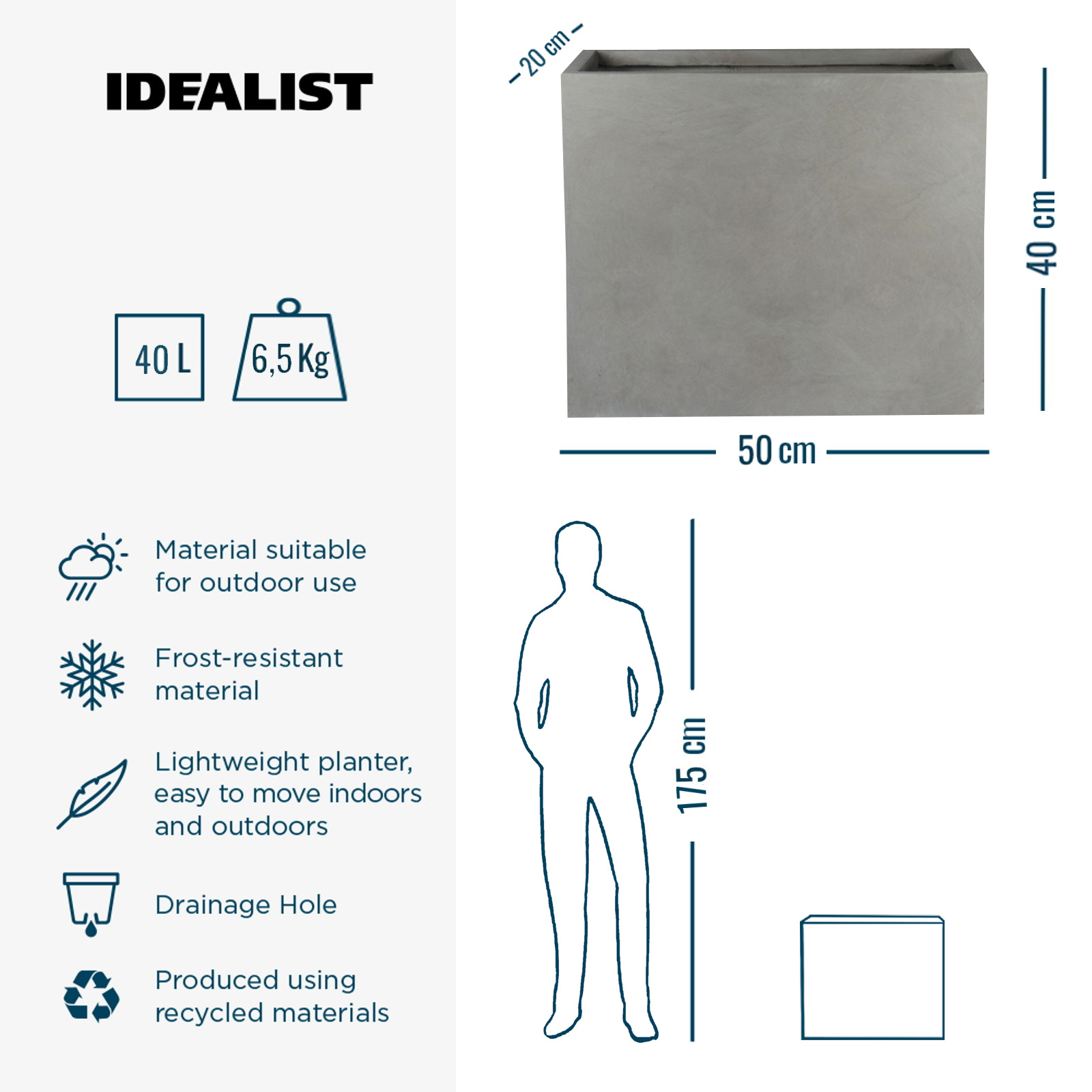 IDEALIST Lite Contemporary Light Concrete Trough Planter