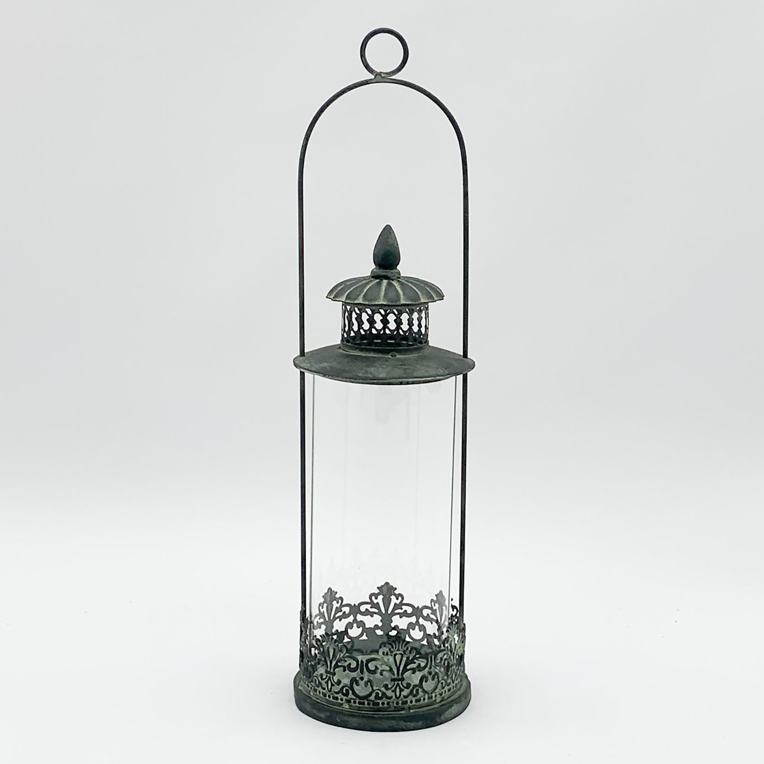 Cylinder Hanging Metal Ornament Garden Dark Silver Lantern 