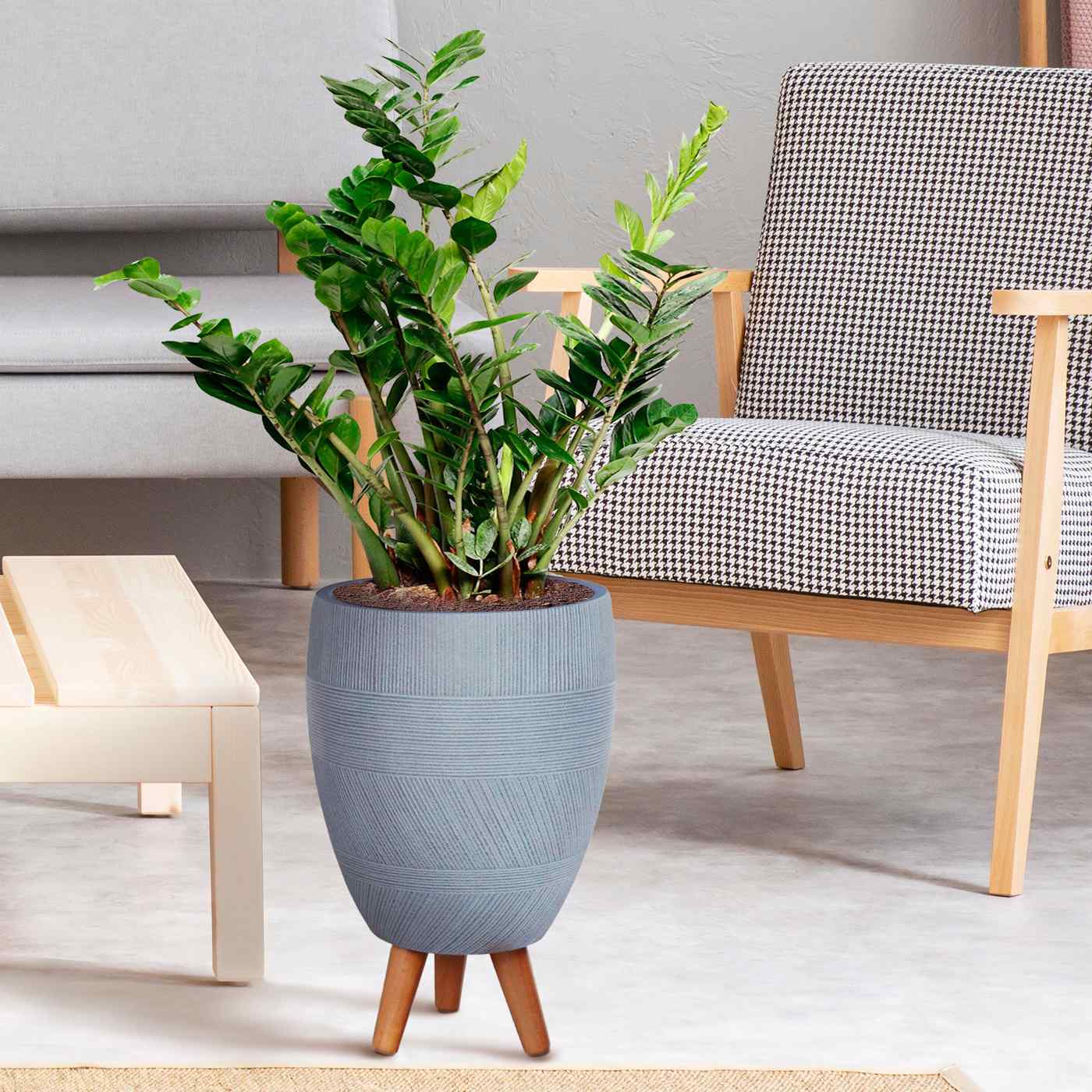 IDEALIST Lite Striped Egg Planter on Legs, Round Pot Plant Stand Indoor