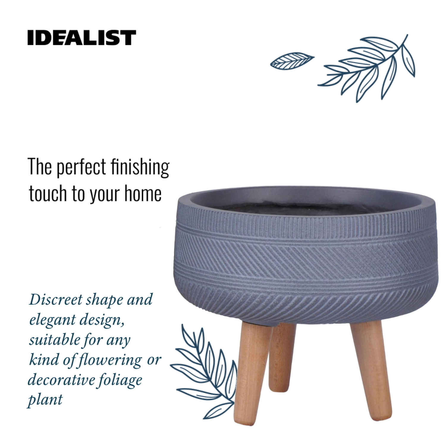 IDEALIST Lite Striped Tray Round Planter on Legs, Round Pot Plant Stand Indoor