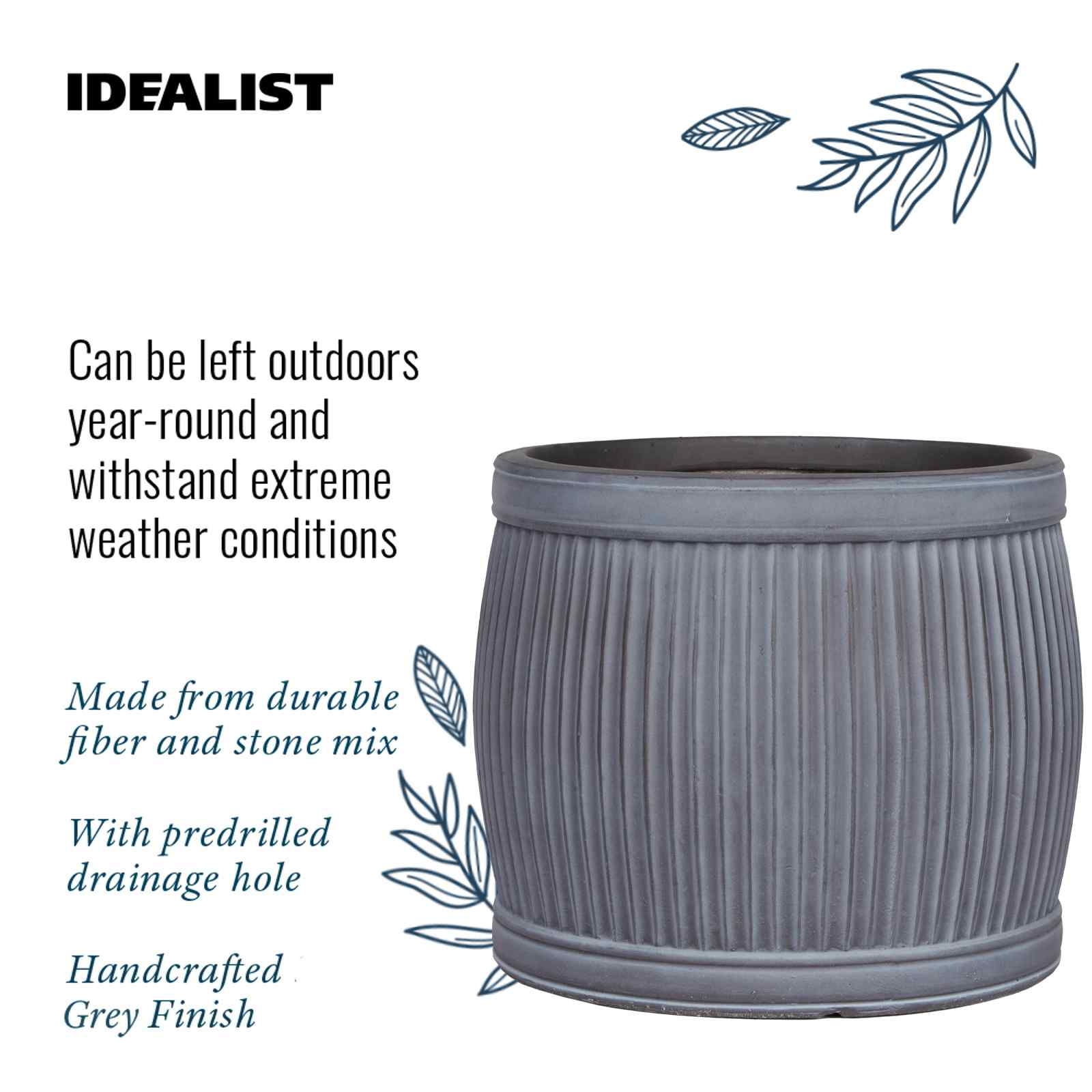 IDEALIST Lite Vertical Ribbed Vintage Style Barrel Round Planter