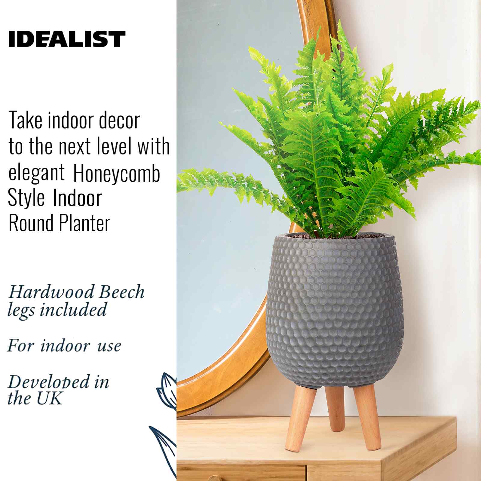 IDEALIST Lite Honeycomb Style Egg Planter on Legs, Round Pot Plant Stand Indoor