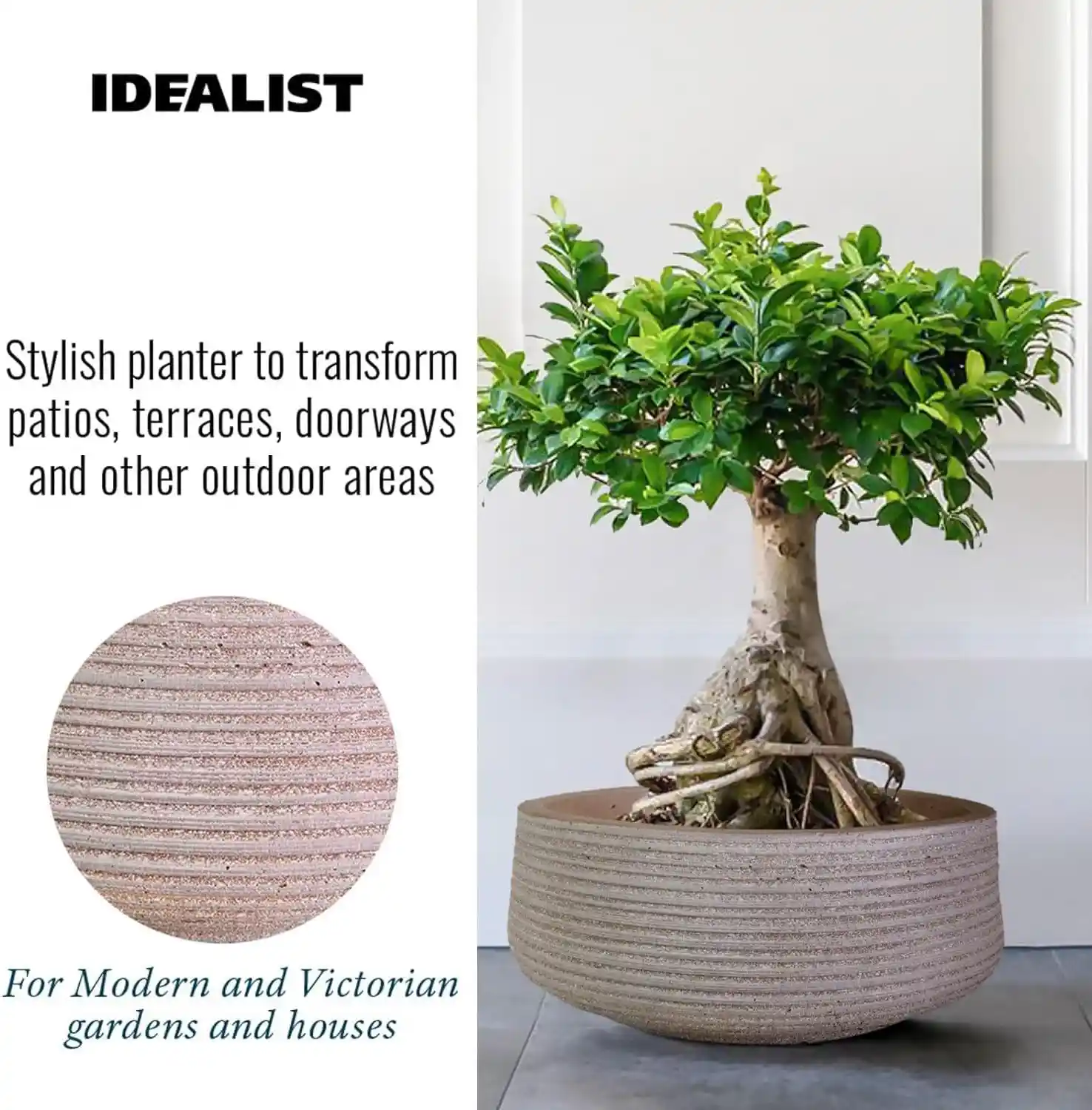 IDEALIST Lite Large Ribbed Light Concrete Bowl Planter