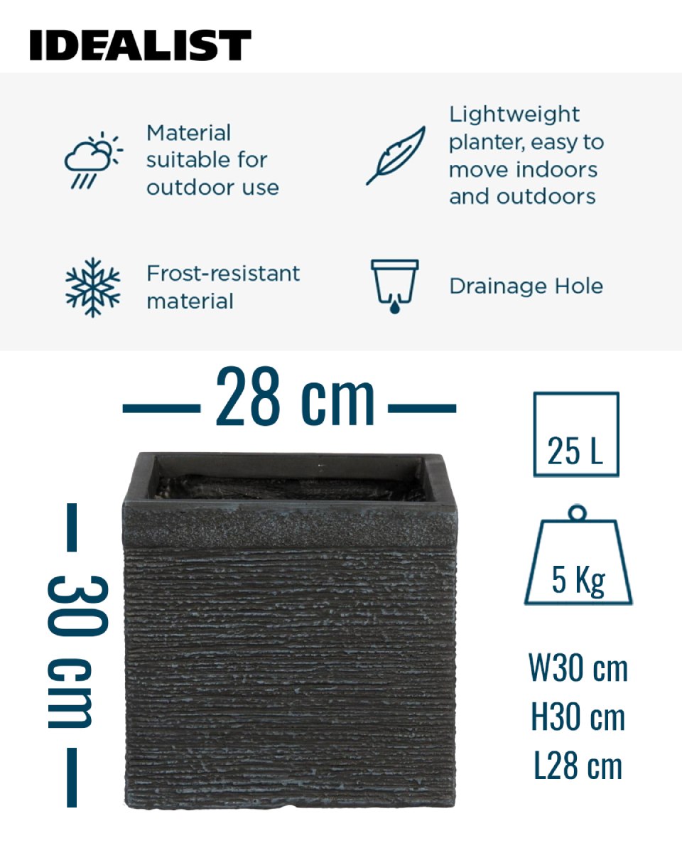 IDEALIST Lite Ribbed Light Concrete Square Planter