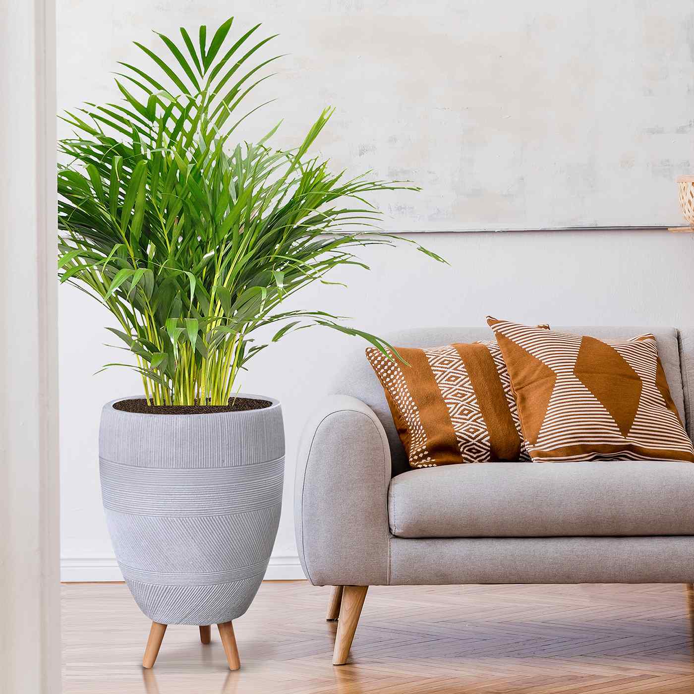 IDEALIST Lite Striped Egg Planter on Legs, Round Pot Plant Stand Indoor