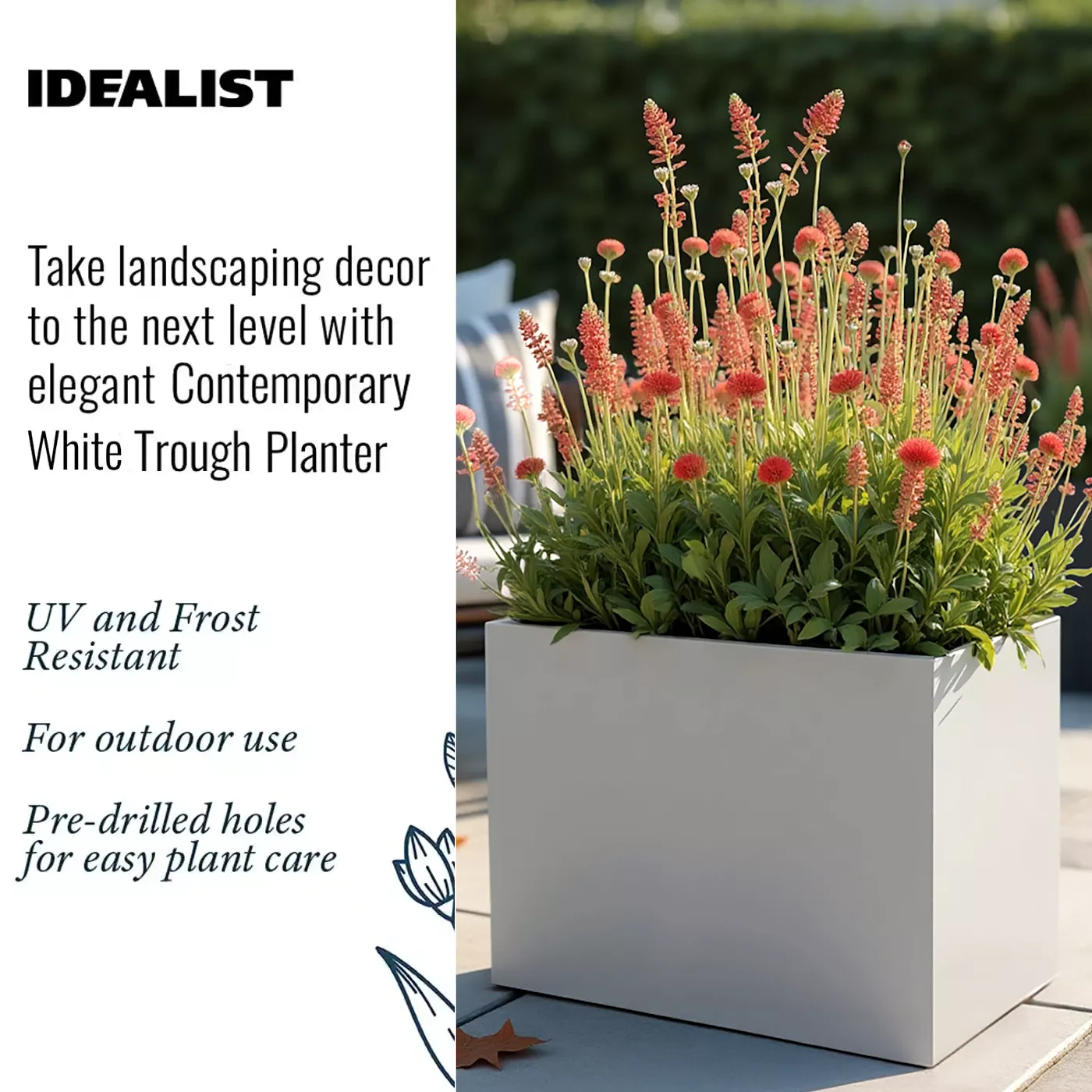IDEALIST Lite Contemporary Light Concrete Trough Planter