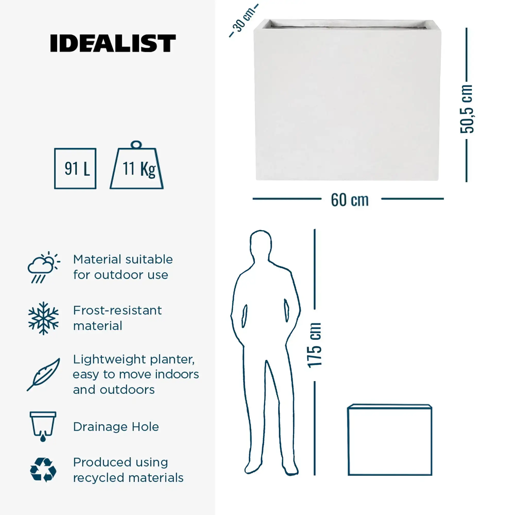 IDEALIST Lite Contemporary Light Concrete Trough Planter