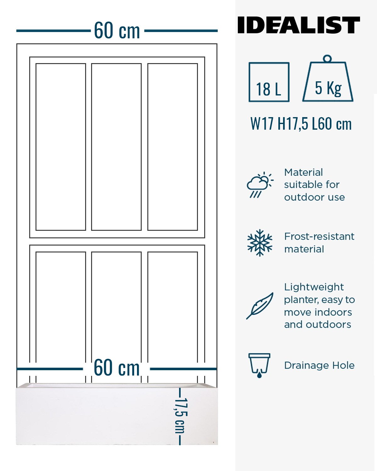 IDEALIST Lite Window Box Light Concrete Planter
