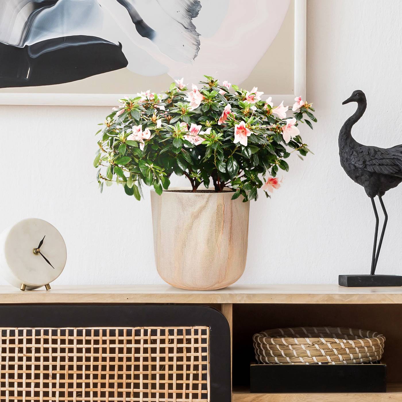 HORTICO CRAFT Wooden House Planter Round Indoor Plant Pot for House Plants with Waterproof Liner