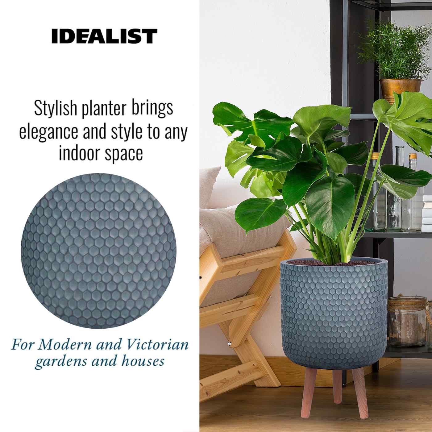IDEALIST Lite Honeycomb Style Cylinder Planter on Legs, Round Pot Plant Stand Indoor