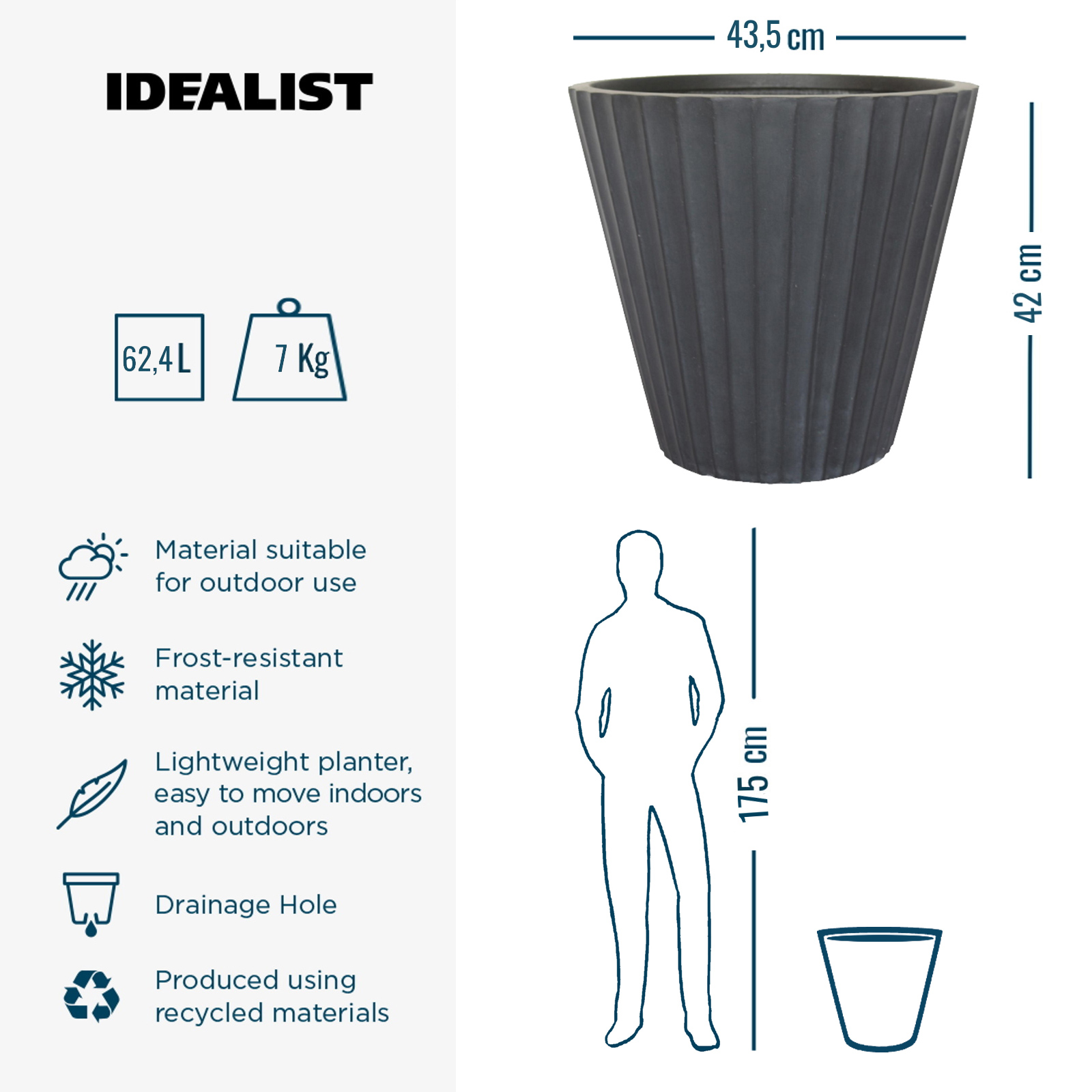 IDEALIST Lite Vintage Ribbed Round Vase Outdoor Planter