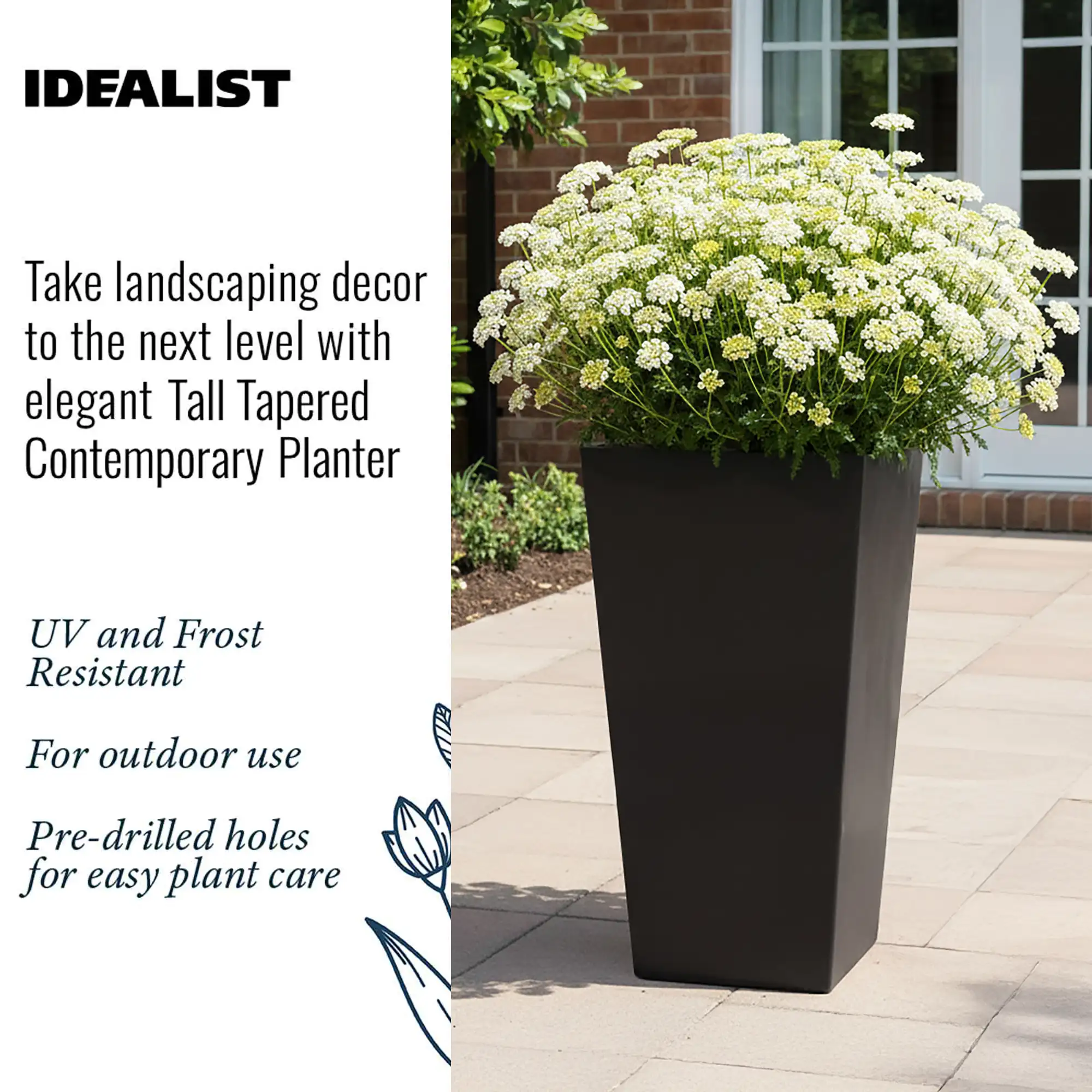 IDEALIST Lite Tall Tapered Contemporary Light Concrete Planter