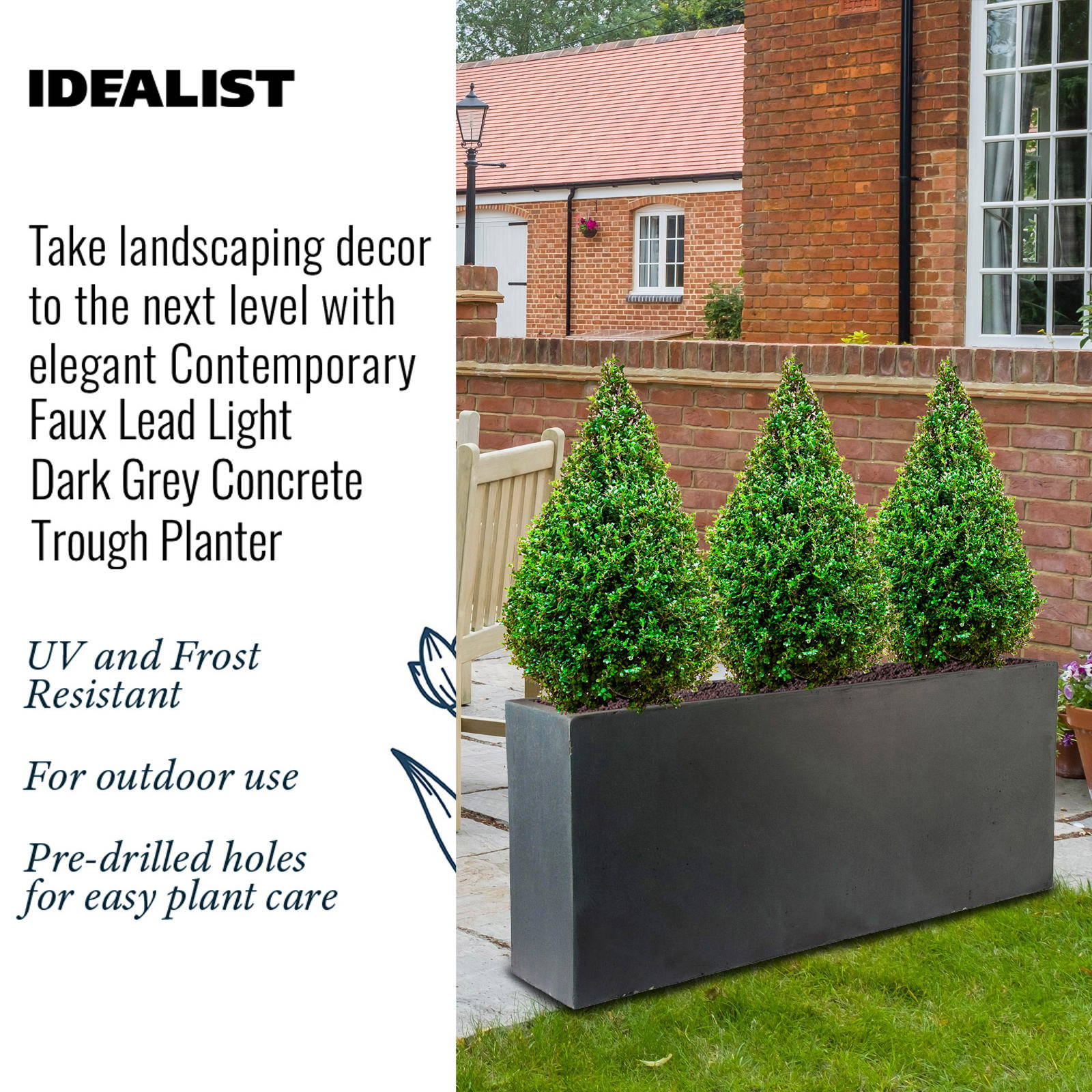 IDEALIST Lite Contemporary Light Concrete High Trough Planter