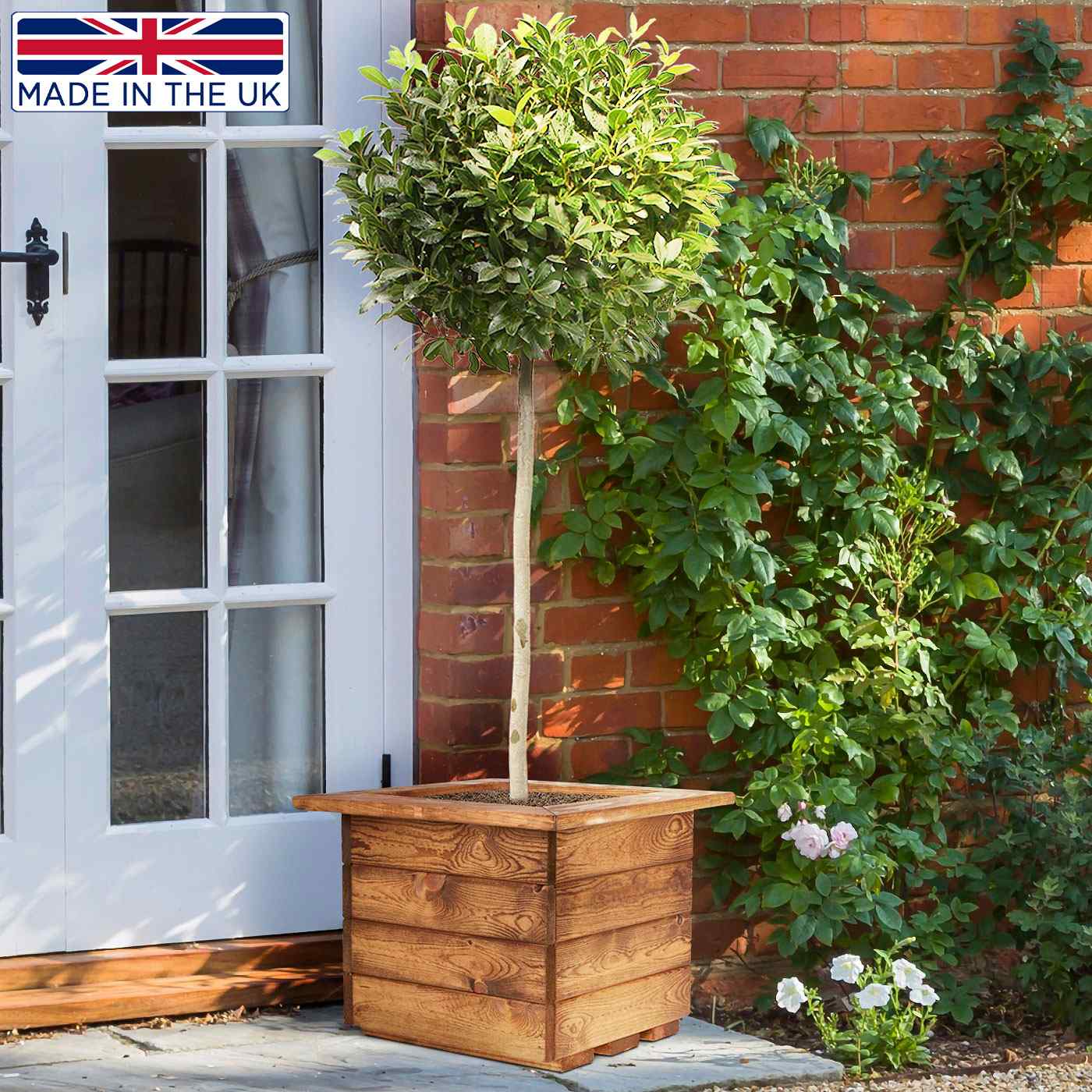 Rustic Scandinavian Redwood Square Outdoor Planter Made in UK by HORTICO