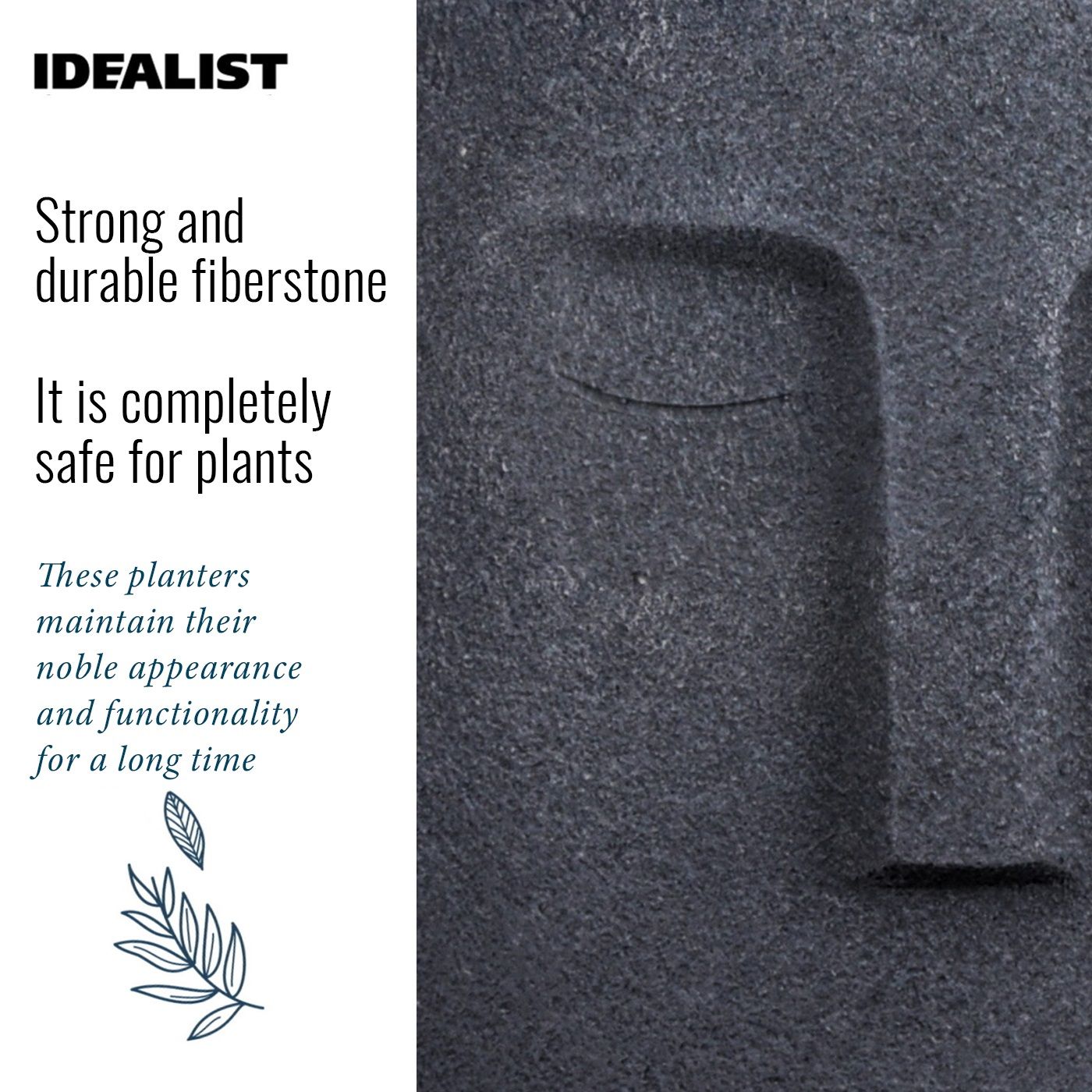 IDEALIST Lite Textured Concrete Effect Oval Indoor Face Pot