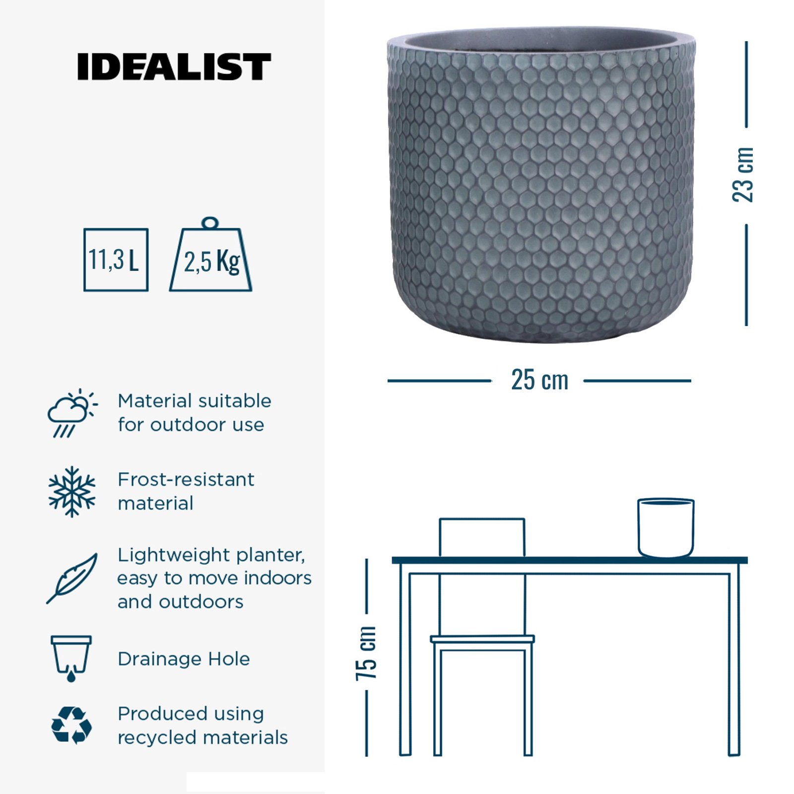 IDEALIST Lite Honeycomb Style Cylinder Round Outdoor Planter