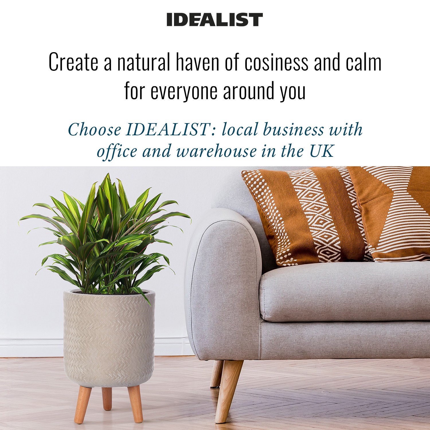 IDEALIST Lite Plaited Style Cylinder Planter on Legs, Round Pot Plant Stand Indoor