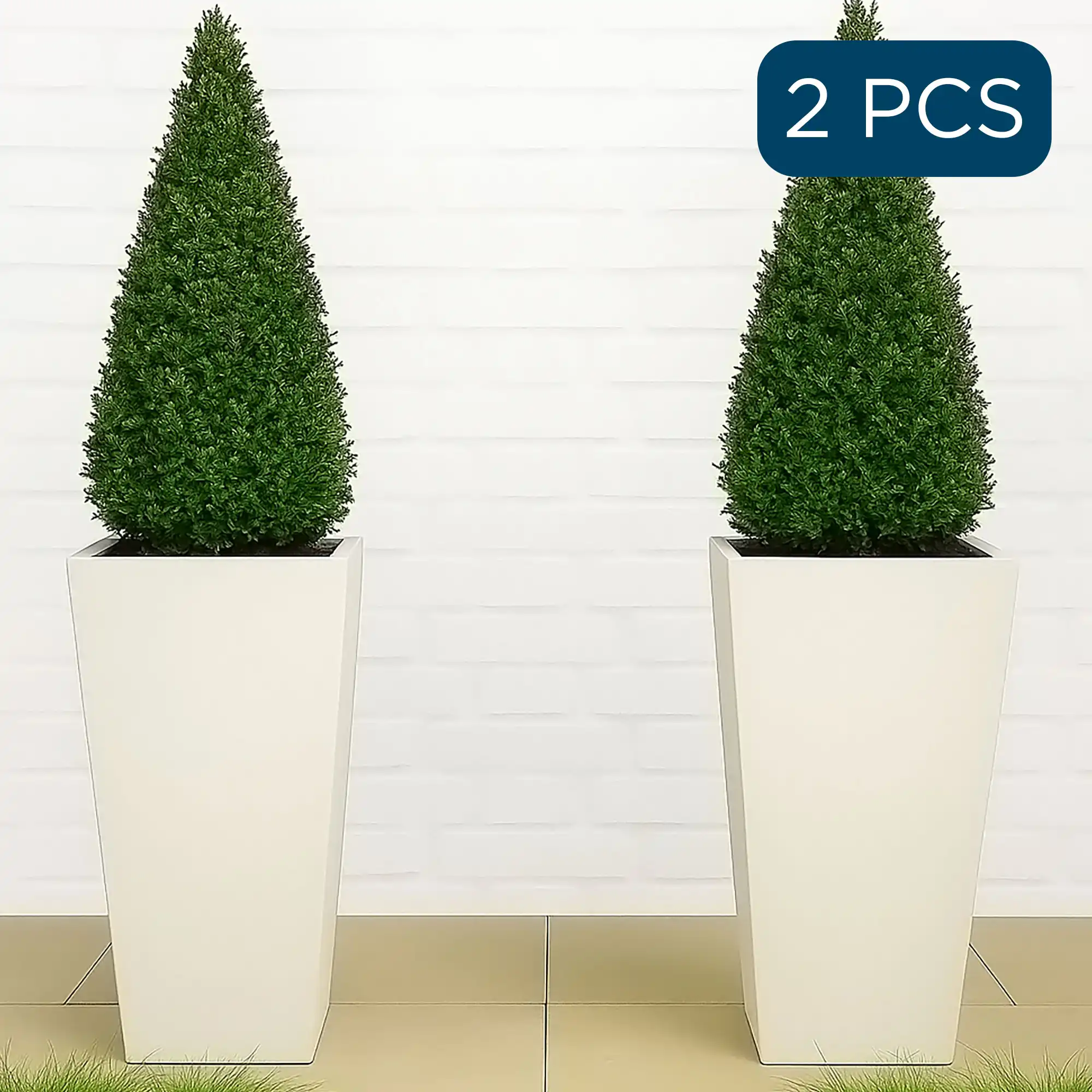 Set of IDEALIST Lite Light Concrete Garden Tall Planters, Outdoor Plant Pots with Tapered Shape