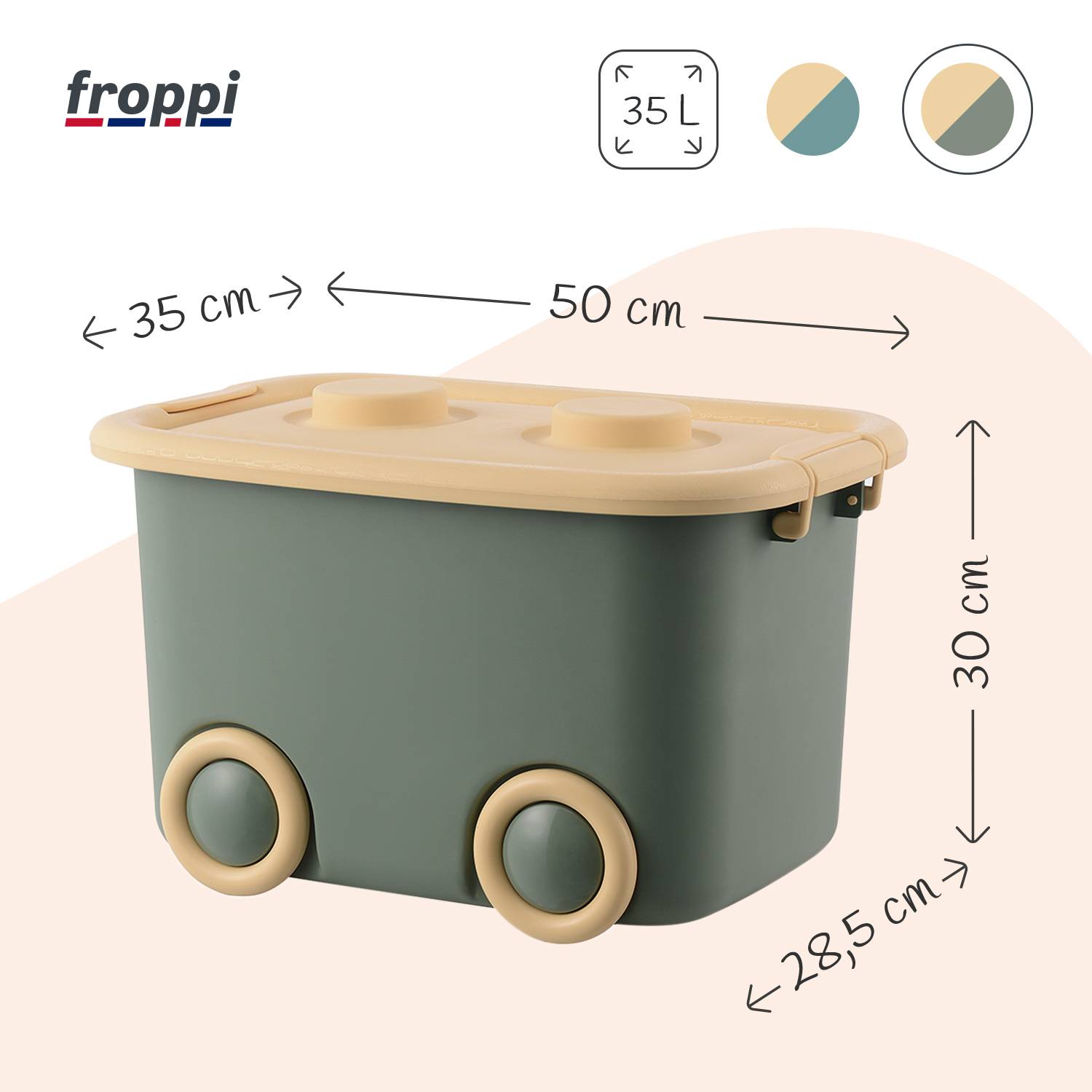 Stackable Plastic Kids Toy Storage Box with Lid and Wheels by Froppi