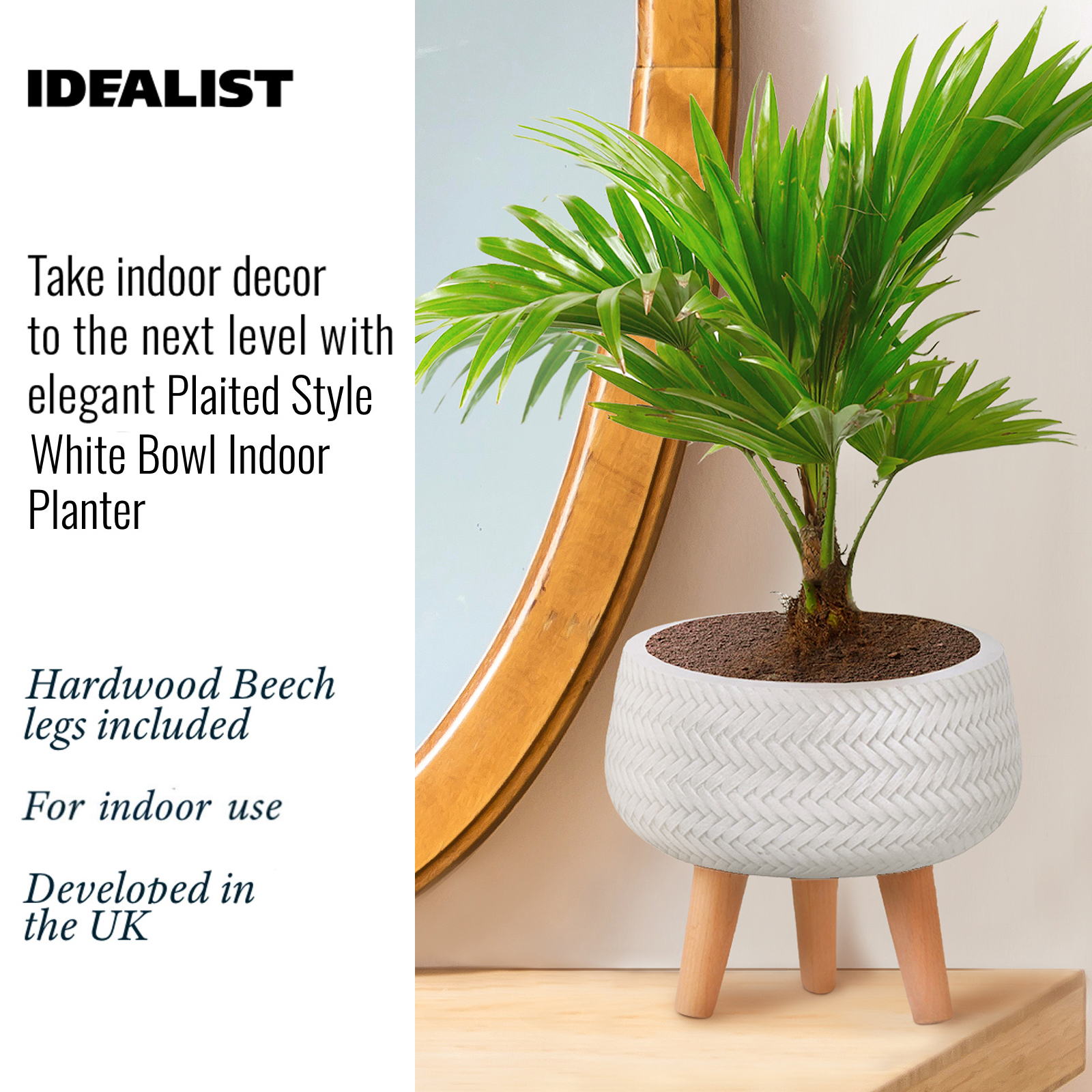 IDEALIST Lite Plaited Style Bowl Planter on Legs, Round Pot Plant Stand Indoor