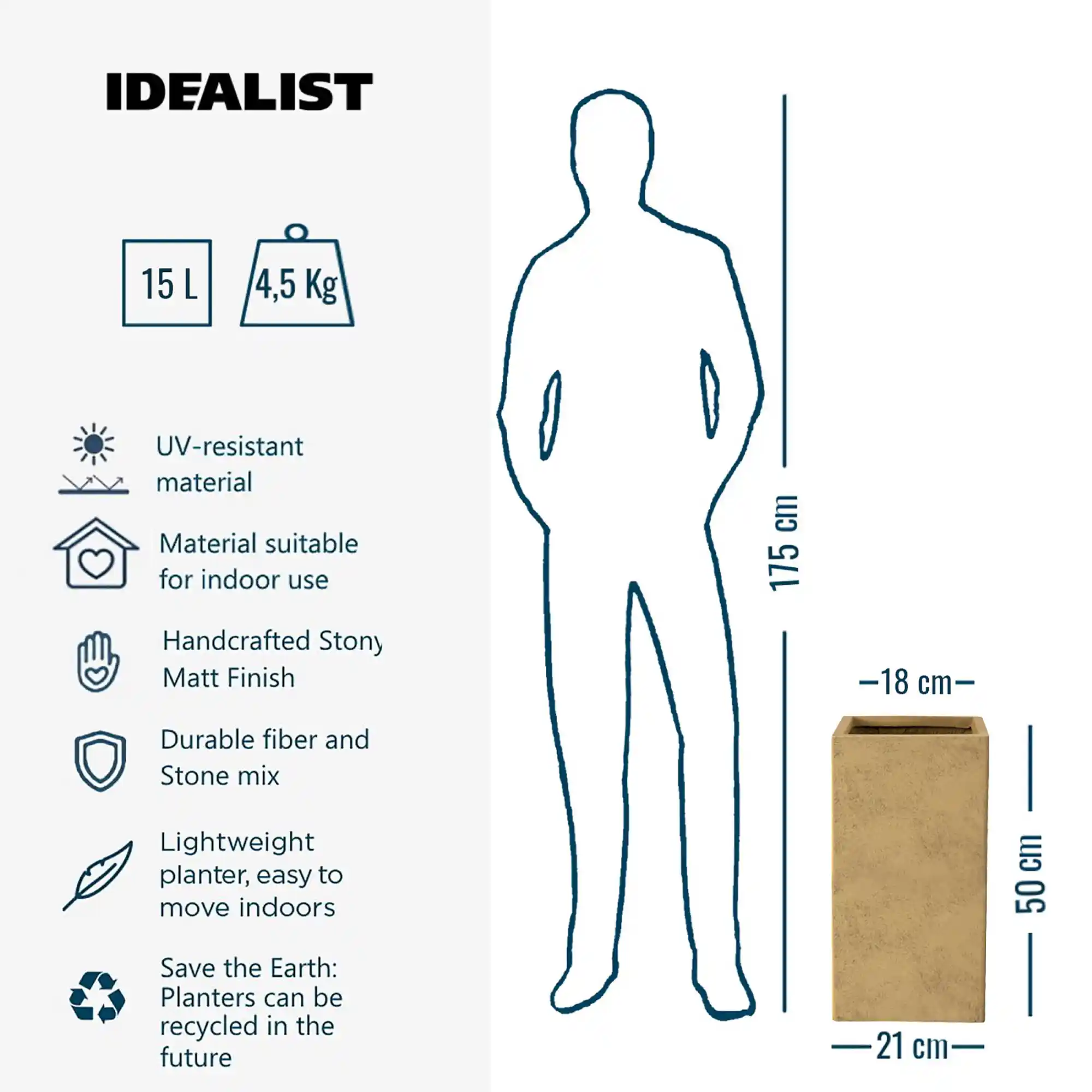 IDEALIST Lite Tall Square Metallic Indoor Planter