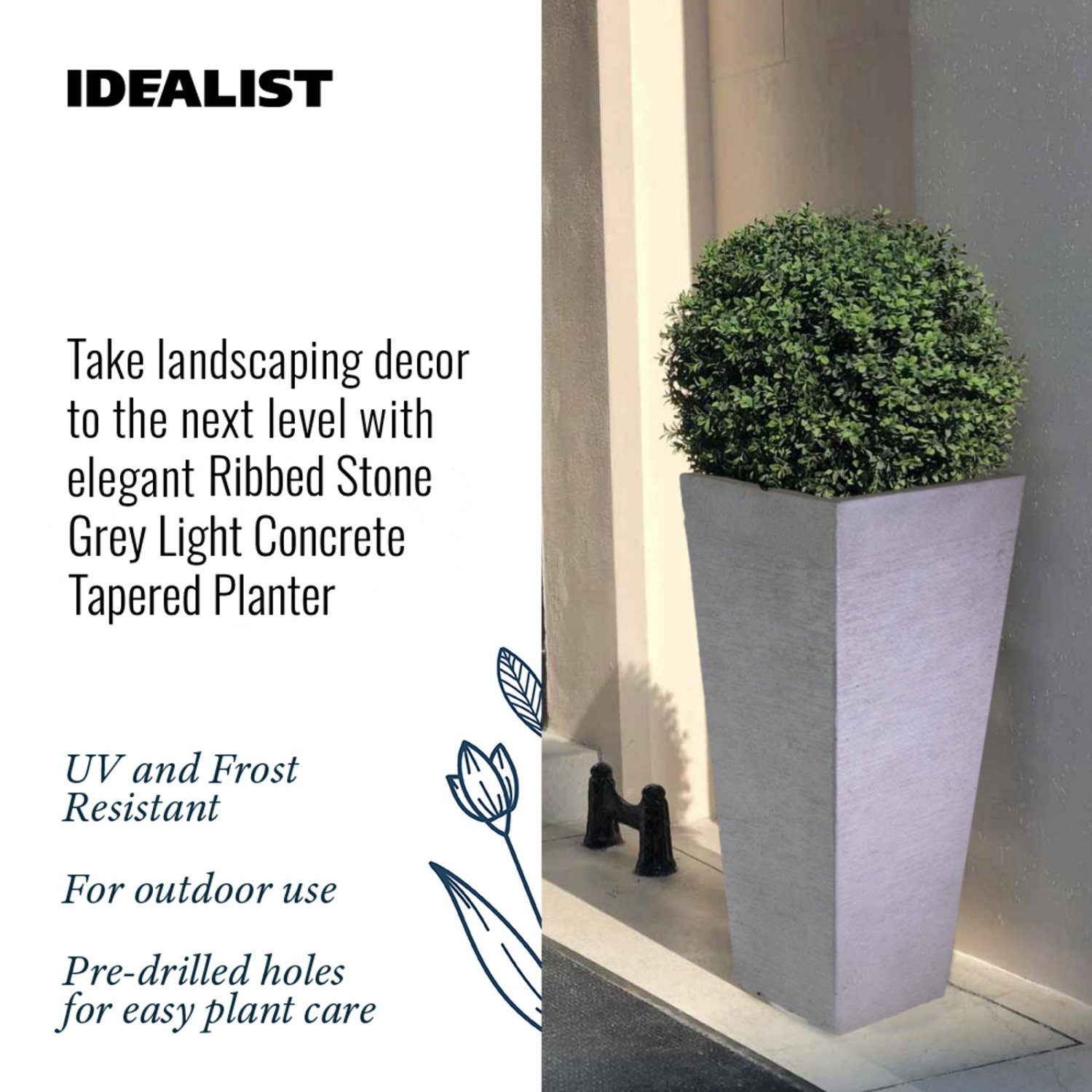 IDEALIST Lite Ribbed Light Concrete Tapered Planter