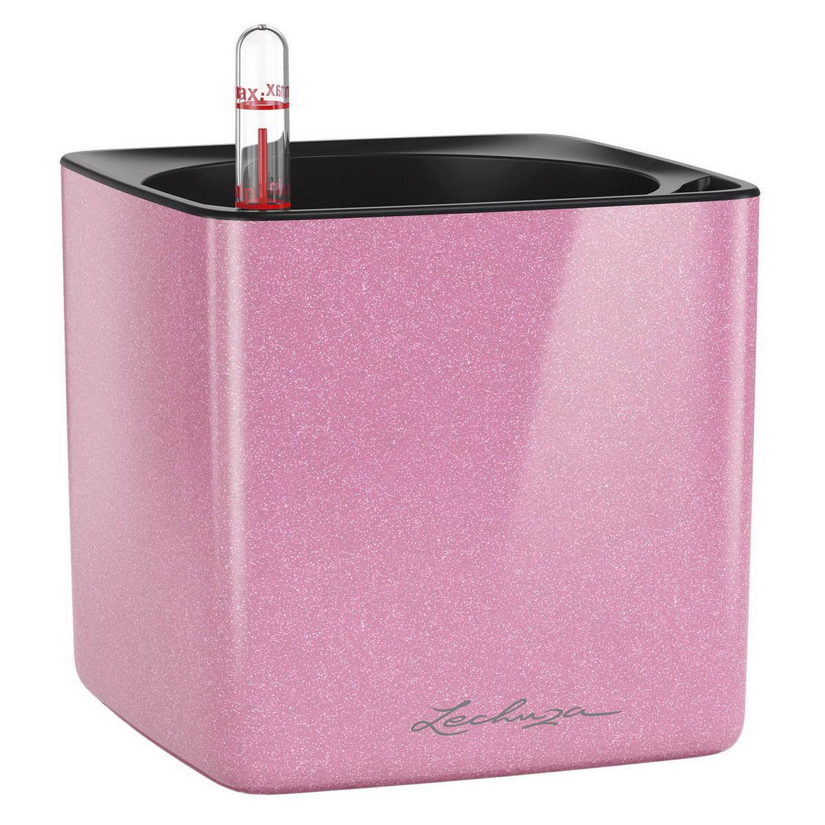 LECHUZA CUBE Glossy Kiss Square Poly Resin Indoor Self-watering Planter