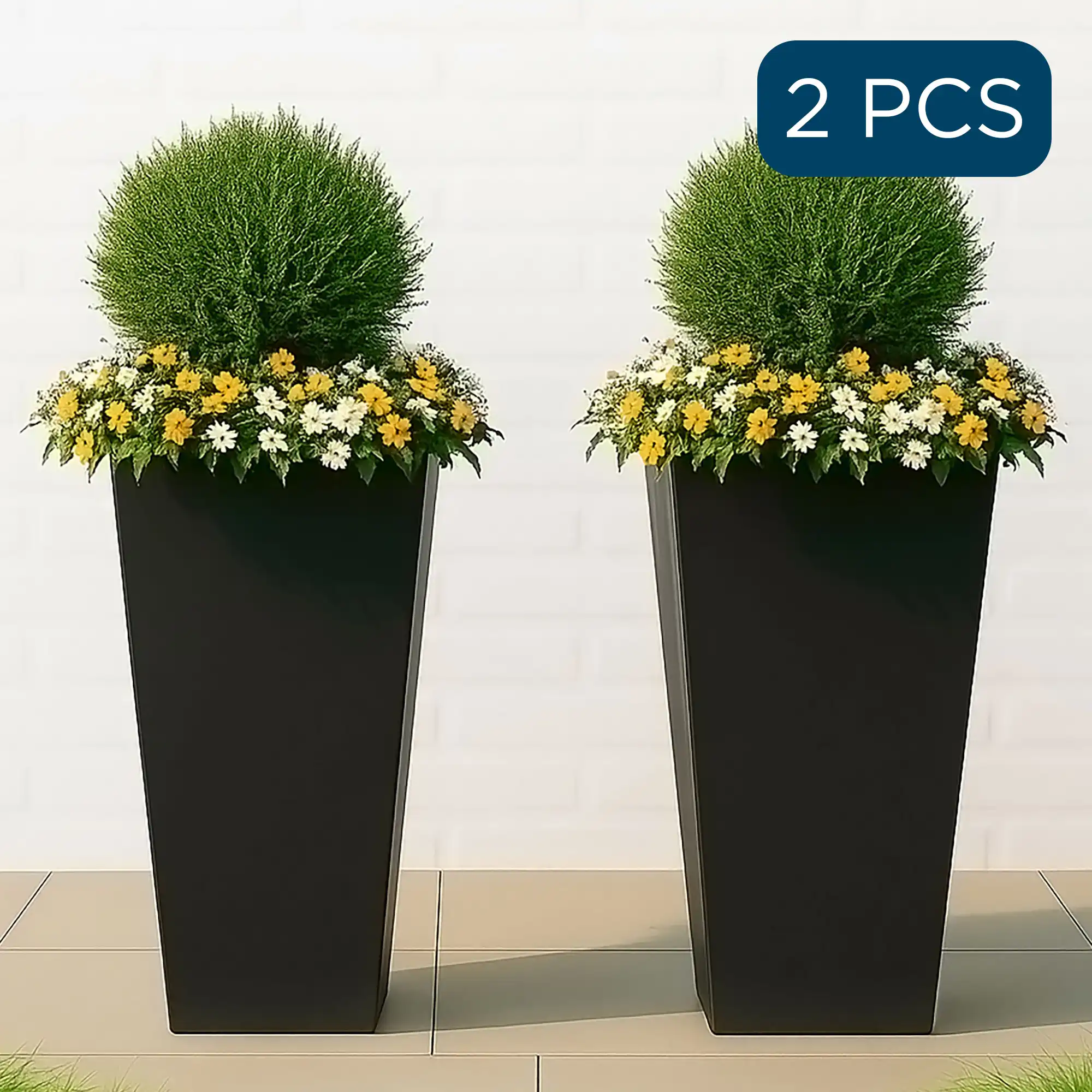 Set of IDEALIST Lite Light Concrete Garden Tall Planters, Outdoor Plant Pots with Tapered Shape
