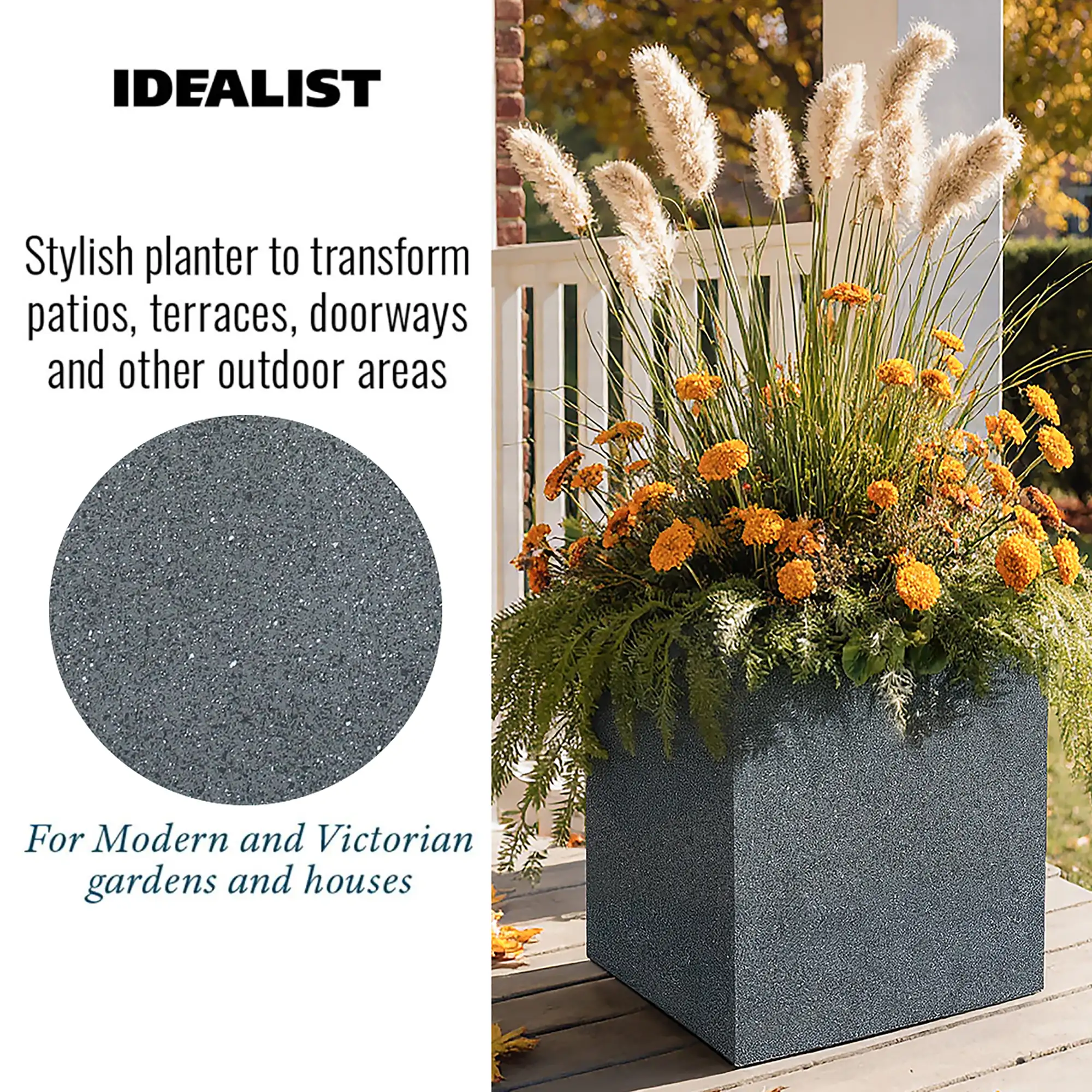IDEALIST Lite Textured Concrete Effect Square Outdoor Planter