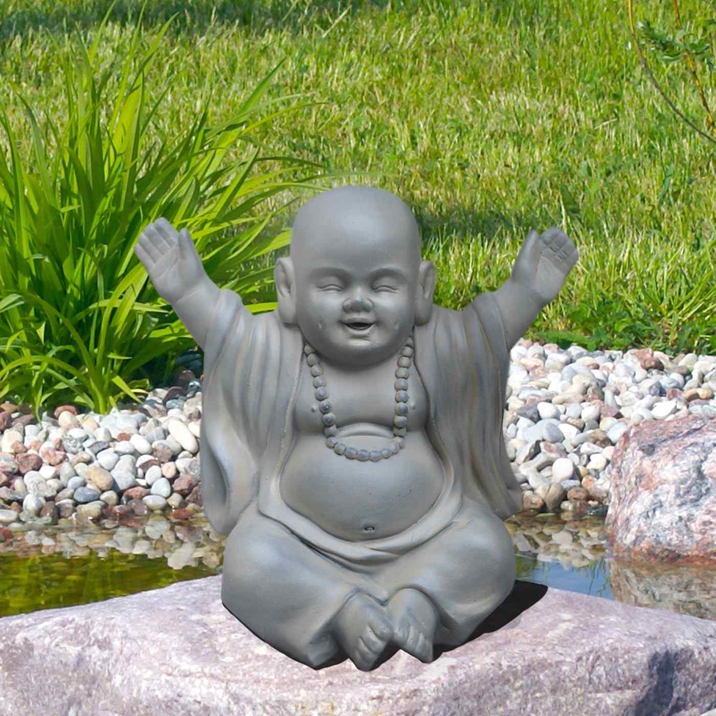 IDEALIST Lite Laughing Baby Monk Moss Washed Indoor and Outdoor Statue L35.5 W25.5 H31.5 cm