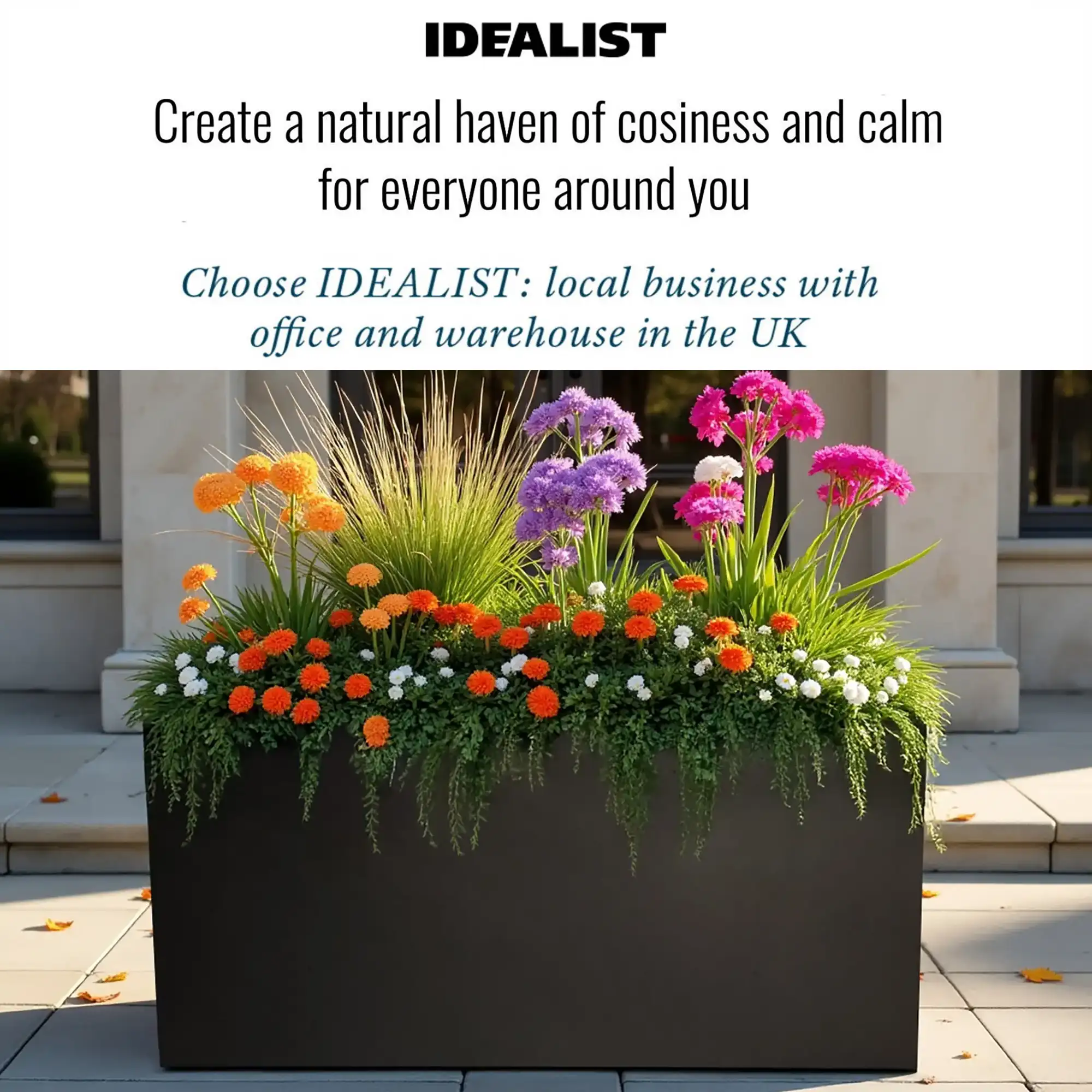 Set of 2 IDEALIST Lite Trough Garden Planters, Light Concrete Outdoor Large Plant Pots