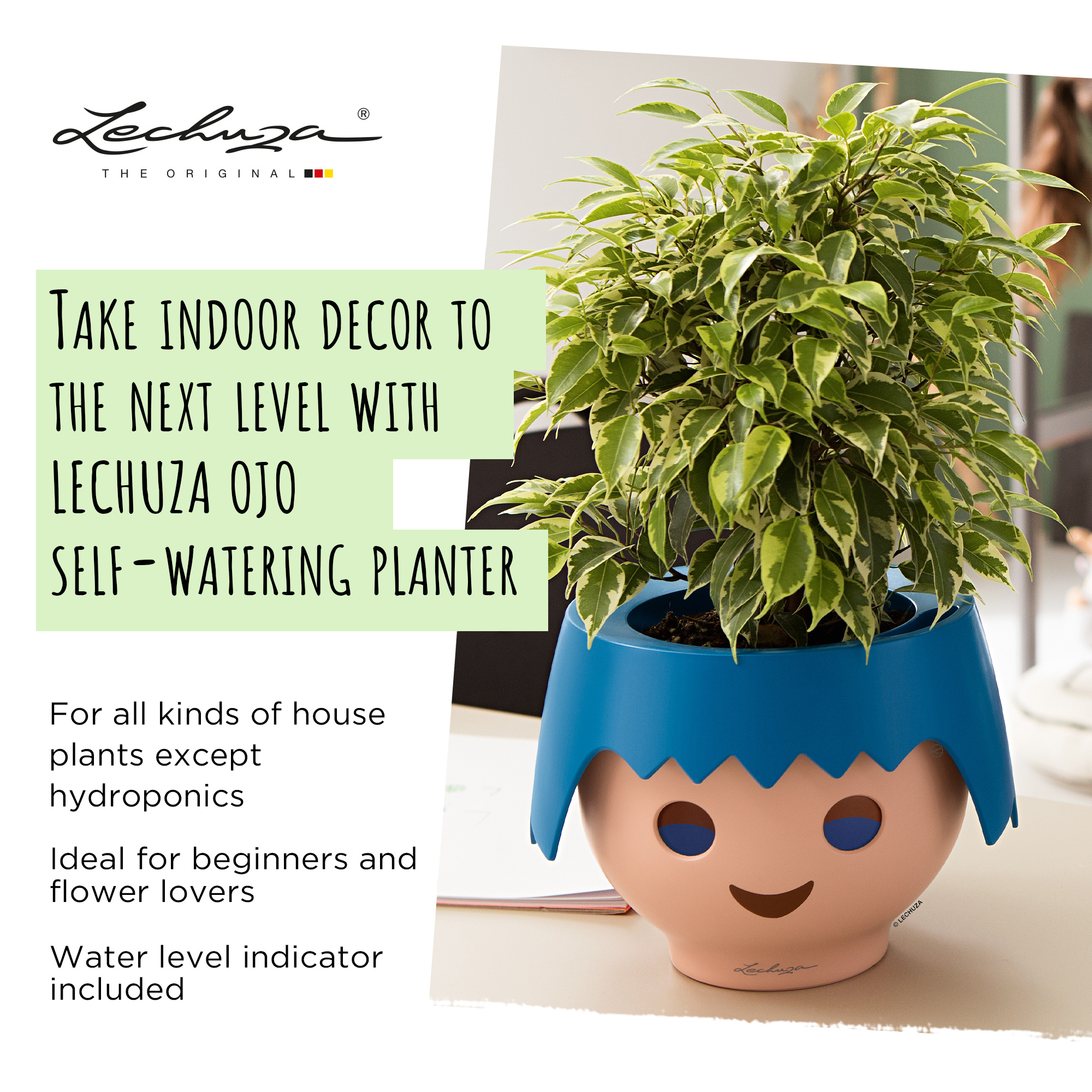 LECHUZA OJO Round Poly Resin Indoor Self-watering Planter