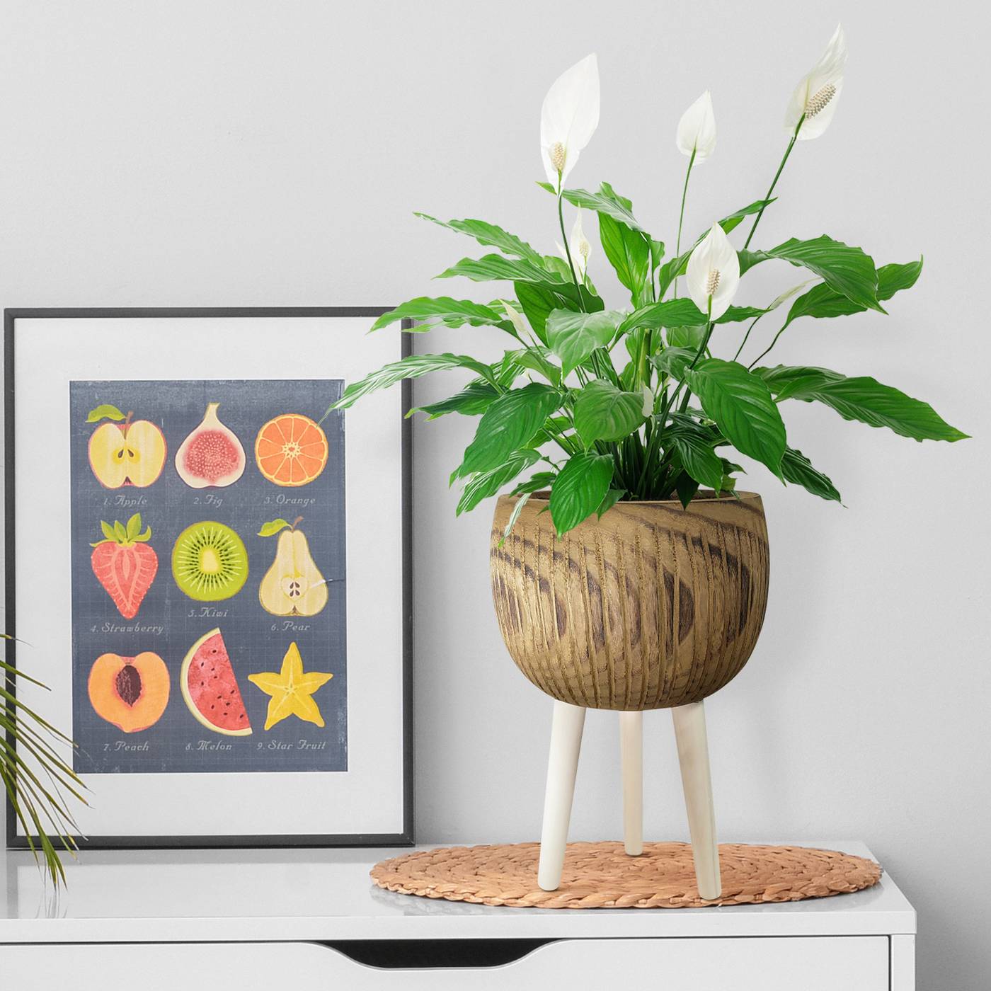 HORTICO RIBBED Wooden House Planter with Legs, Tall Indoor Plant Pot Stand with Waterproof Liner