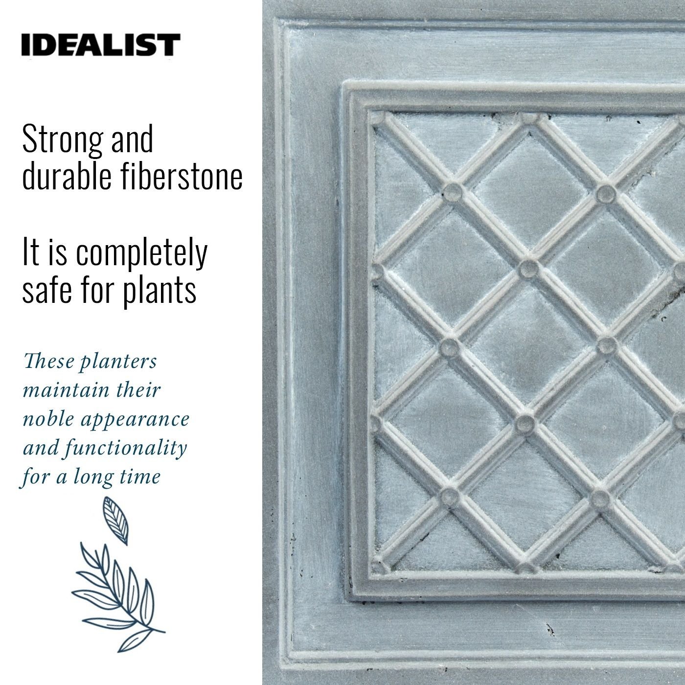IDEALIST Lite Faux Lead Lattice Planter Light Concrete Square Box
