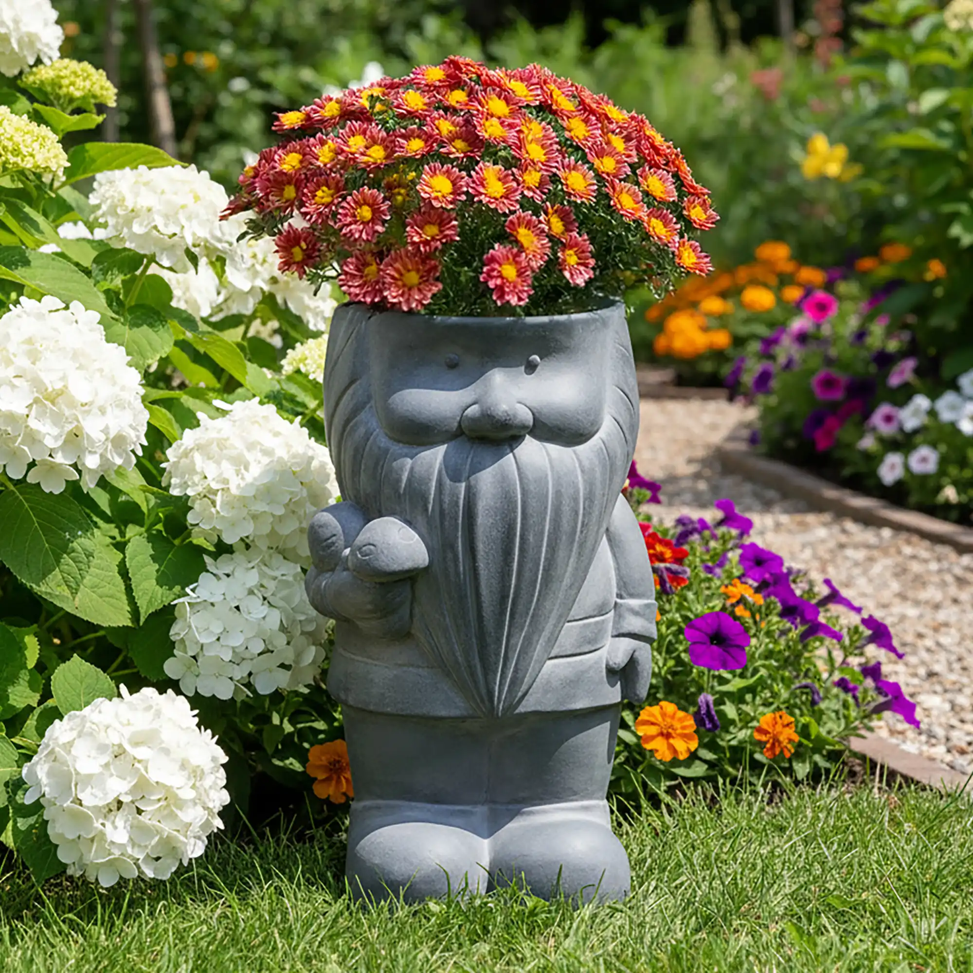 IDEALIST Lite Gnome with Mushrooms Oval Plant Pot Outdoor