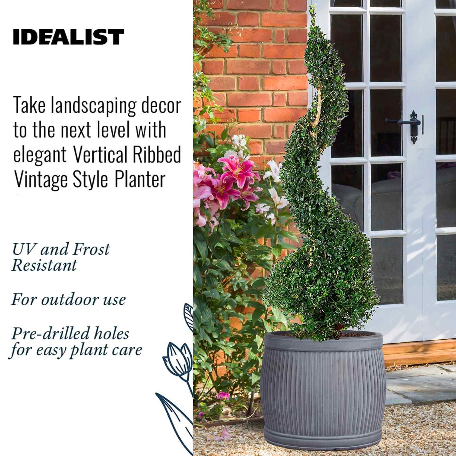 IDEALIST Lite Vertical Ribbed Vintage Style Barrel Round Planter