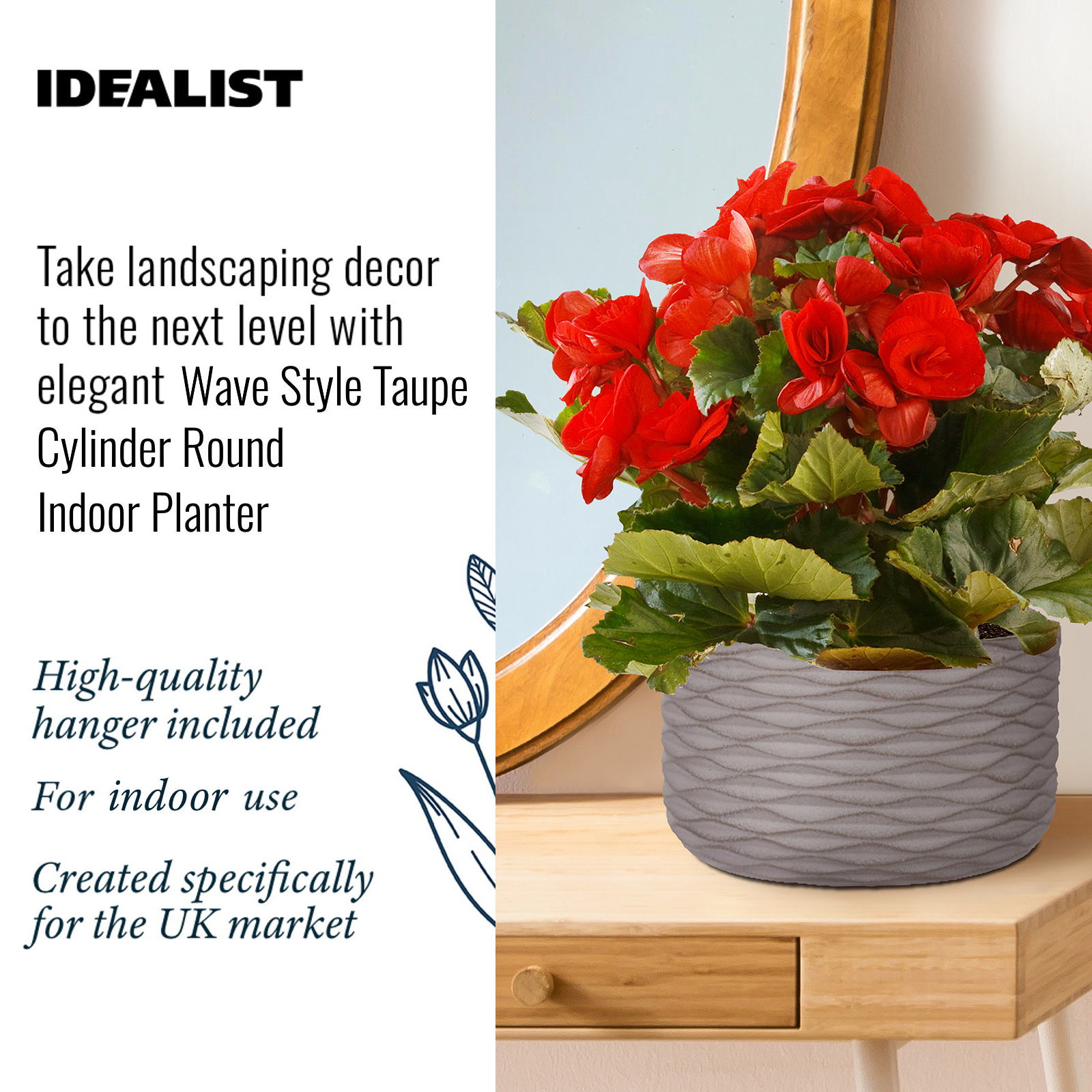 IDEALIST Lite Wave Style Table and Hanging Cylinder Round Plant Pot Dual Use Indoor Planter