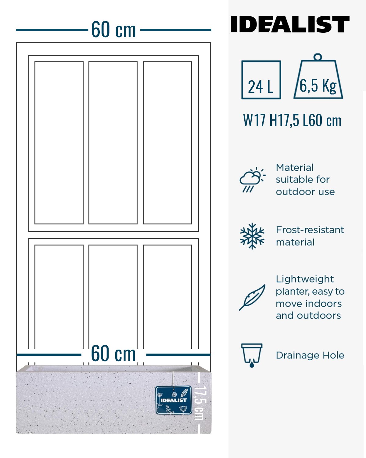 IDEALIST Lite Window Box Light Concrete Planter