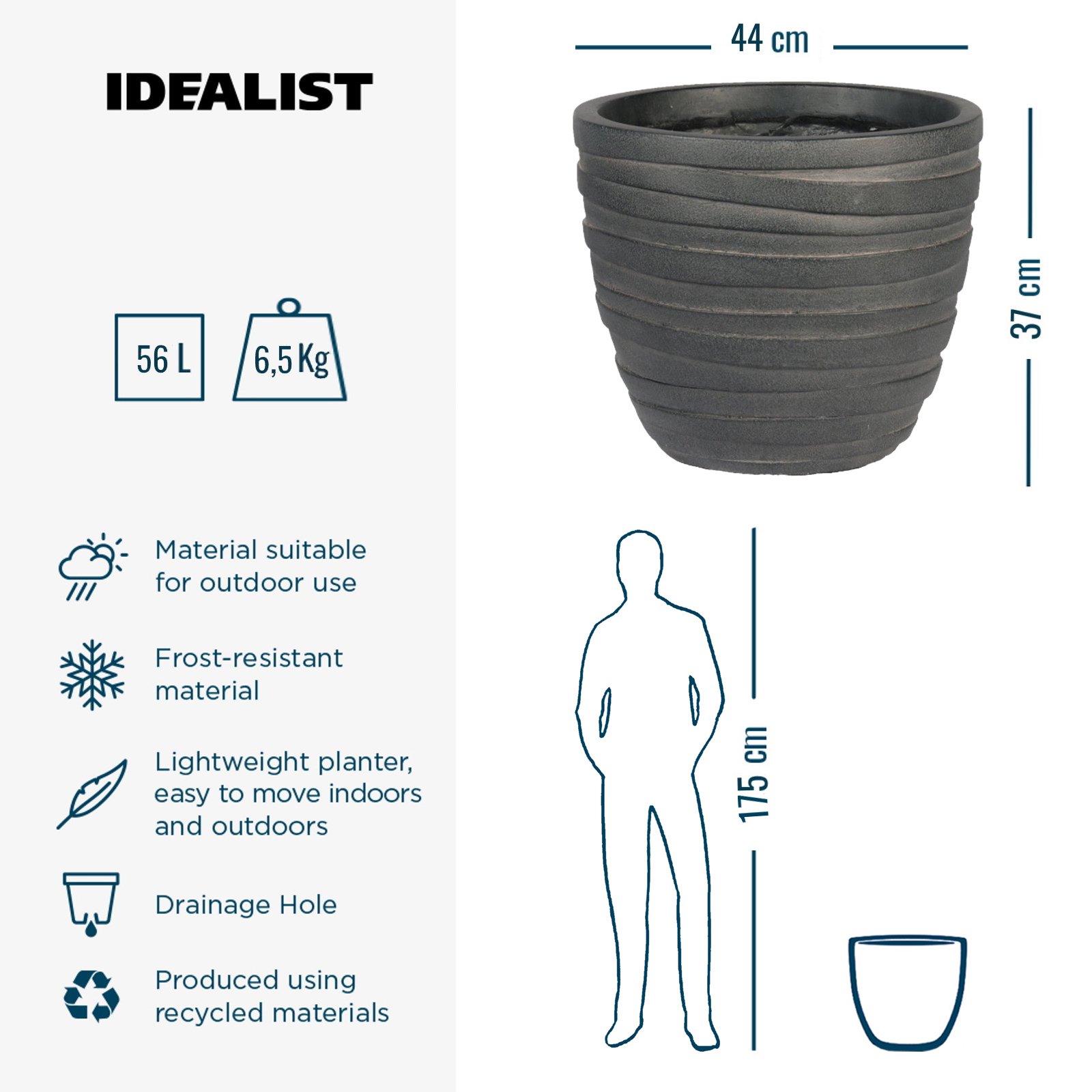 IDEALIST Lite Row Light Concrete Egg Planter