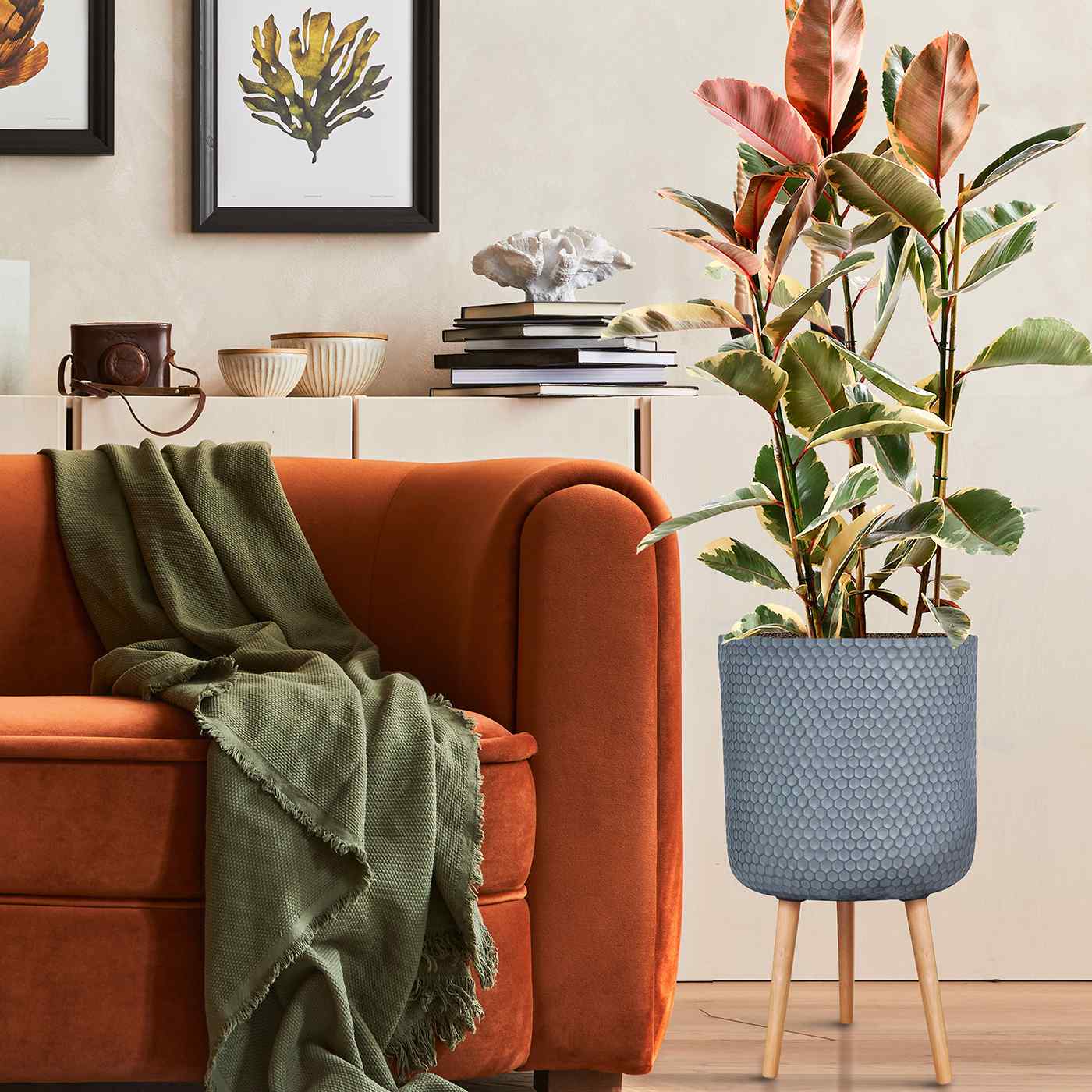 IDEALIST Lite Honeycomb Style Cylinder Planter on Legs, Round Pot Plant Stand Indoor