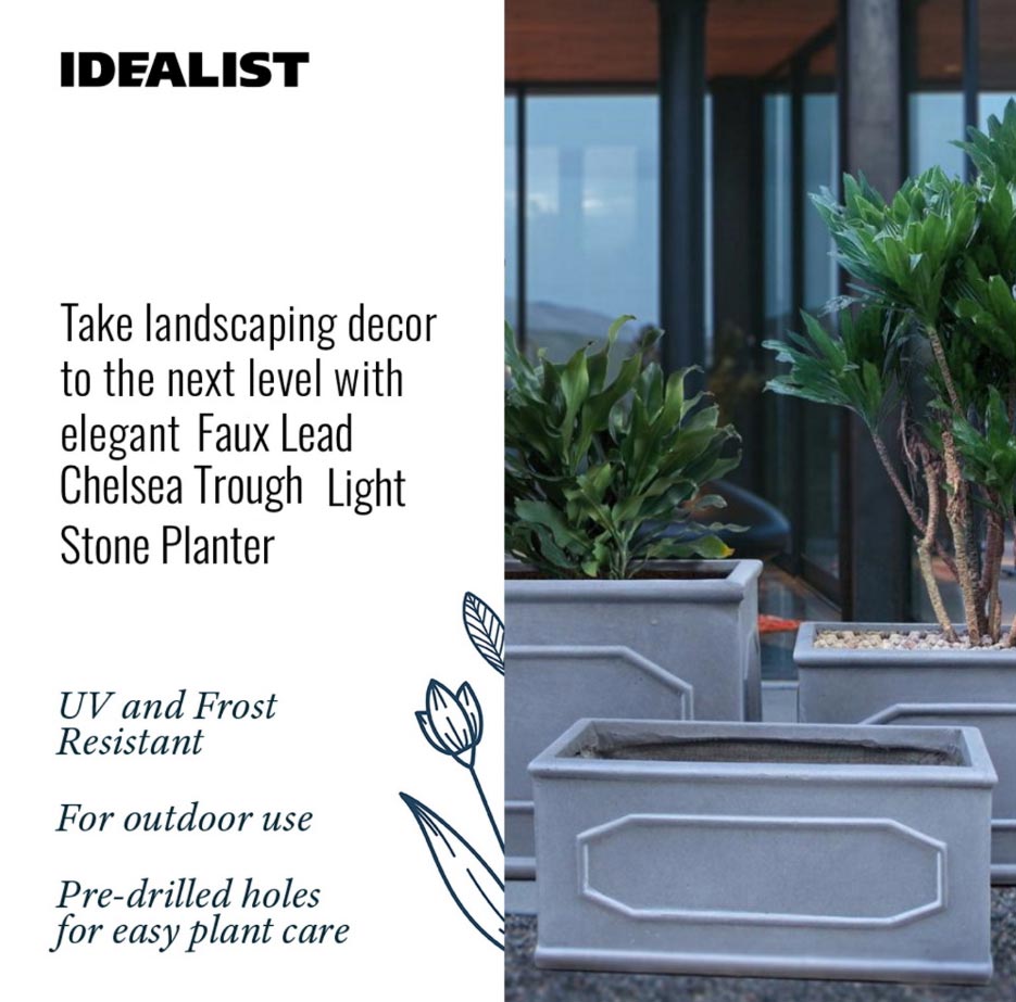 IDEALIST Lite Faux Lead Chelsea Light Concrete Through Planter
