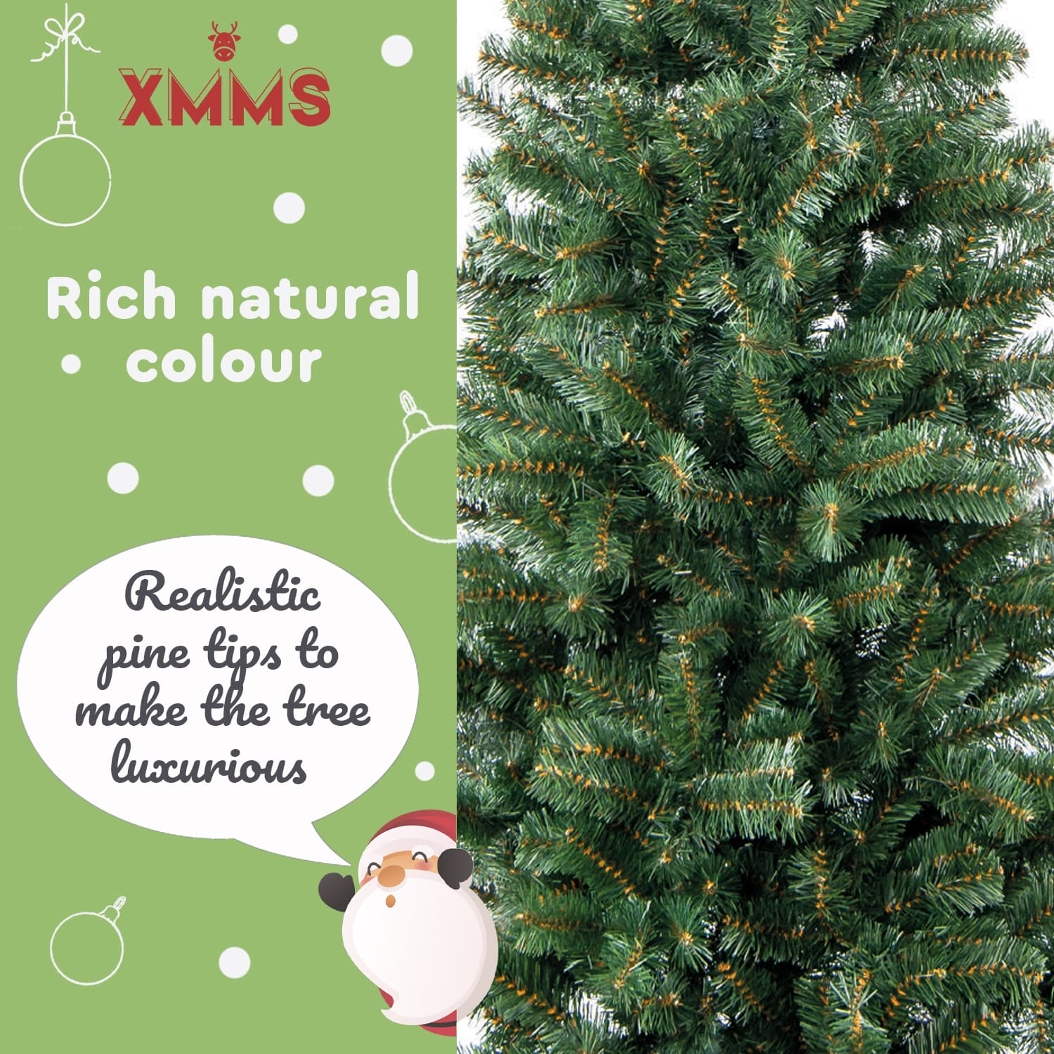 XMMS Edinburgh Artificial Slim Christmas Tree with Tree Skirt & Cotton Gloves Pine Green Needles