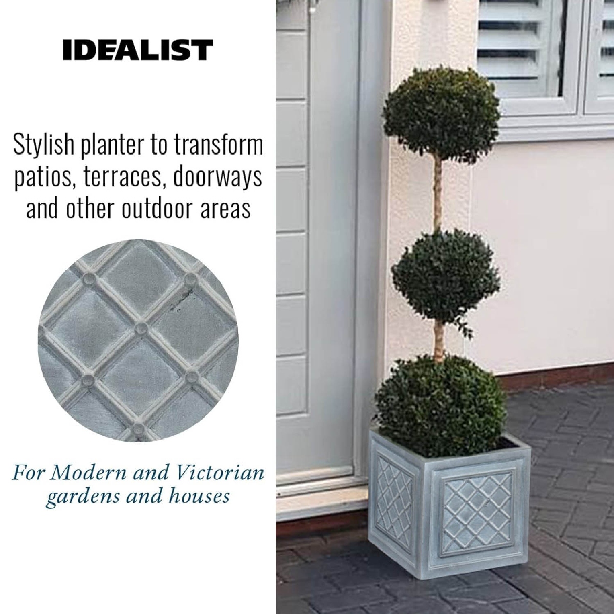 IDEALIST Lite Faux Lead Lattice Planter Light Concrete Square Box