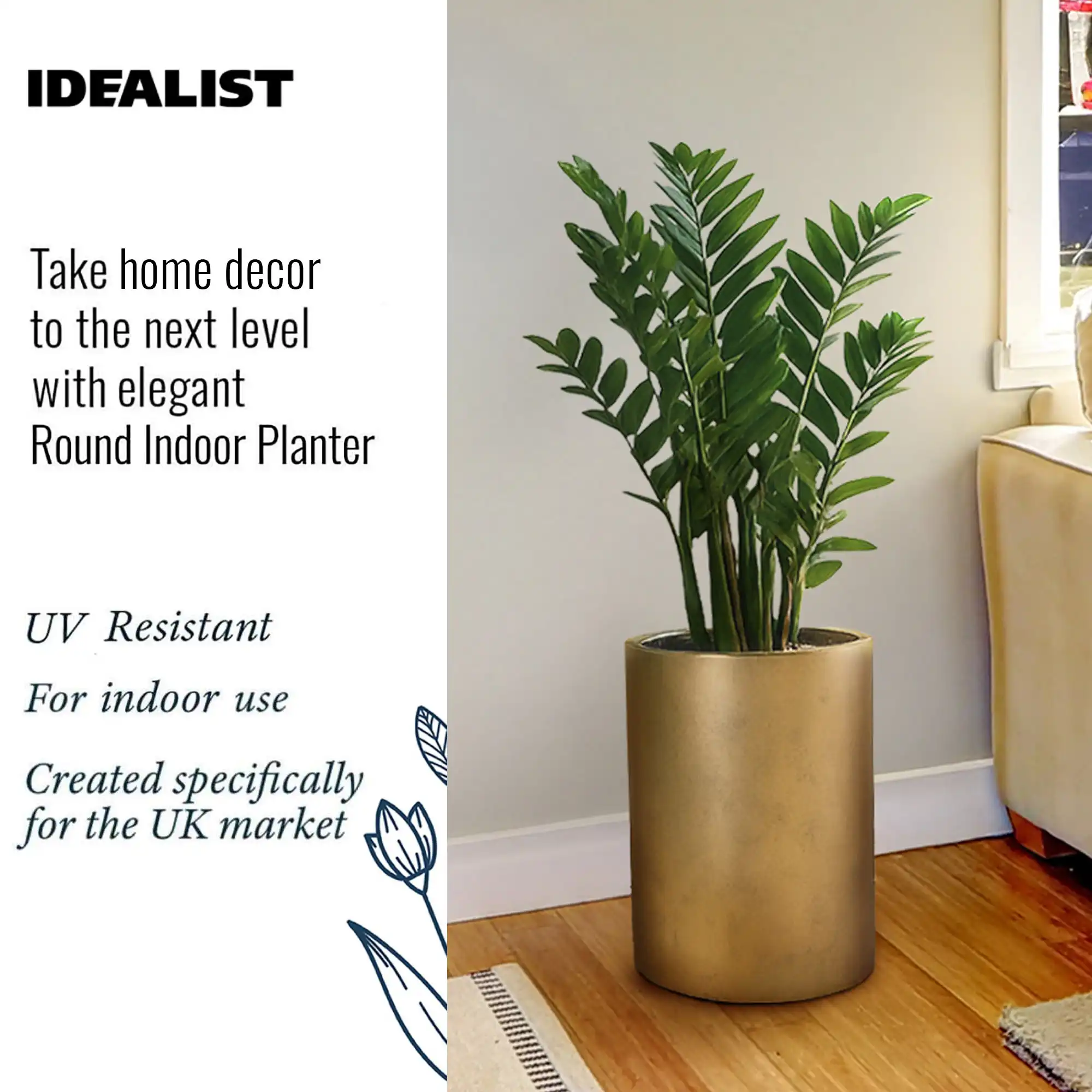 IDEALIST Lite Tall Round Metallic Indoor Planter