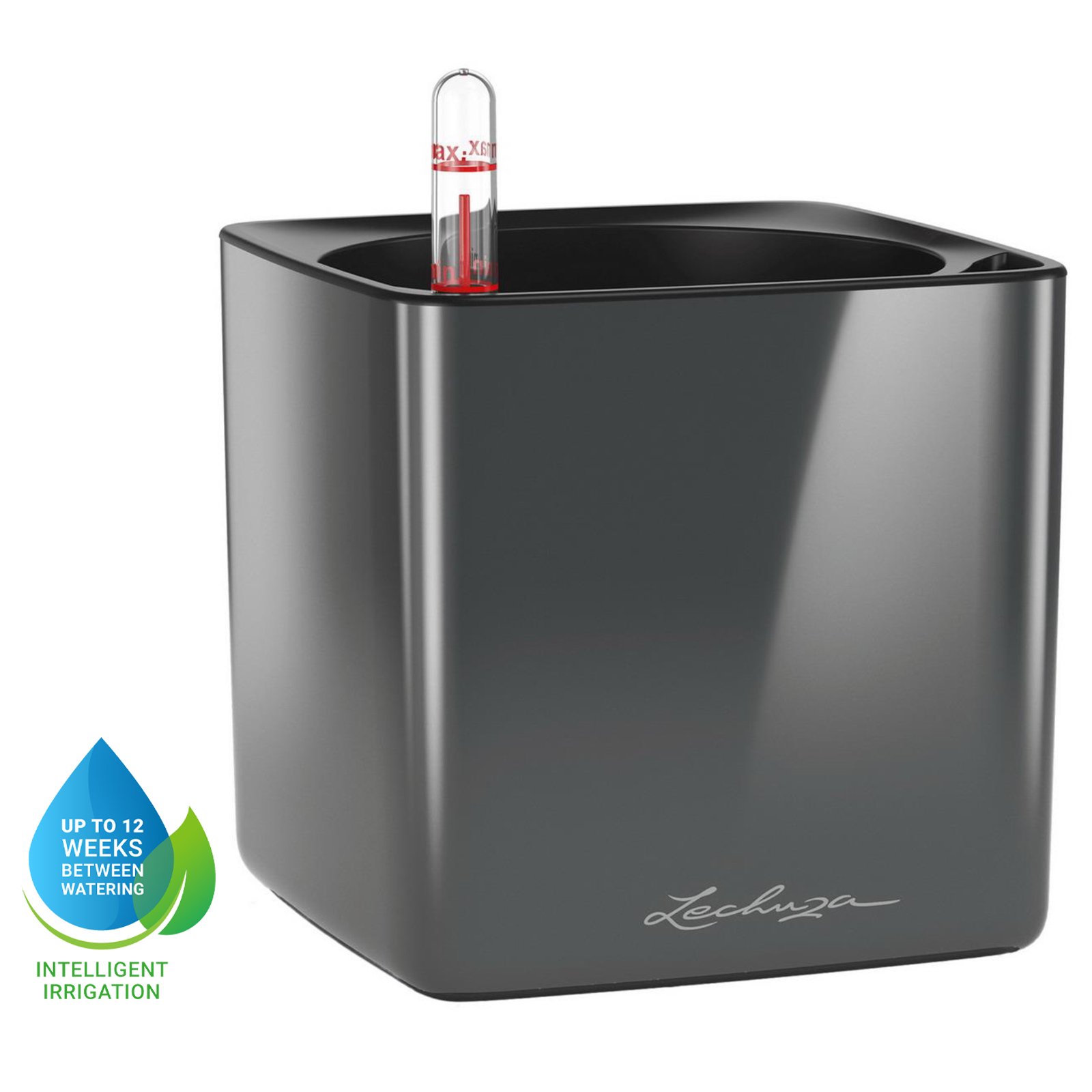 LECHUZA CUBE Glossy Square Poly Resin Indoor Self-watering Planter