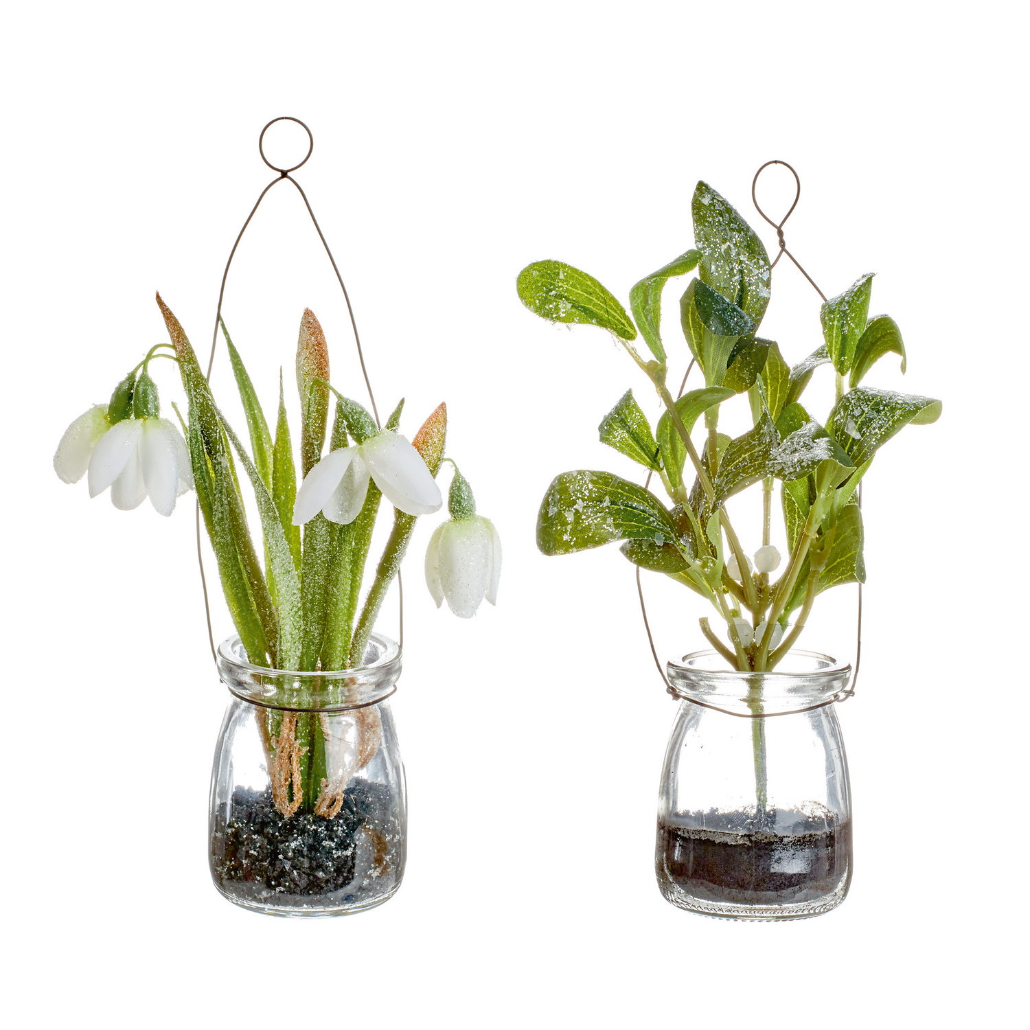 Christmas Tree Hanging Decoration Snowdrop Mistletoe in Glass Pot