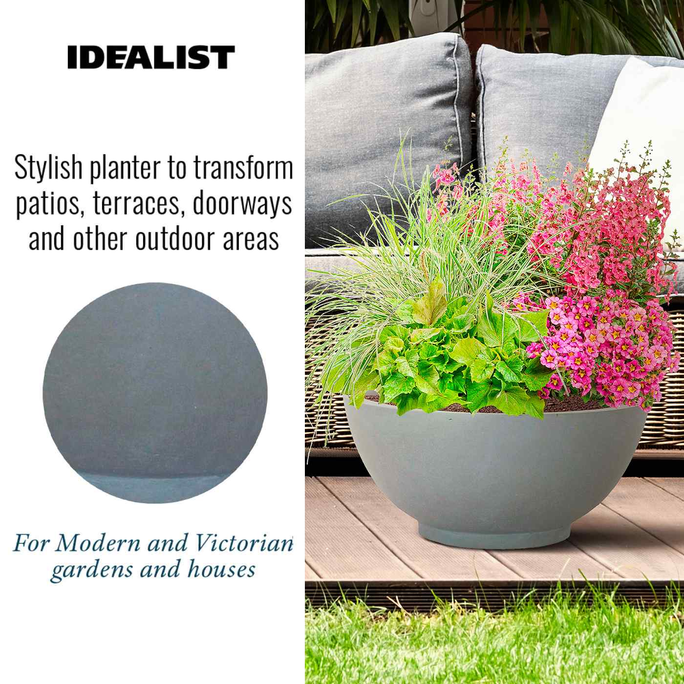 IDEALIST Lite Dish Style Smooth Bowl Outdoor Planter