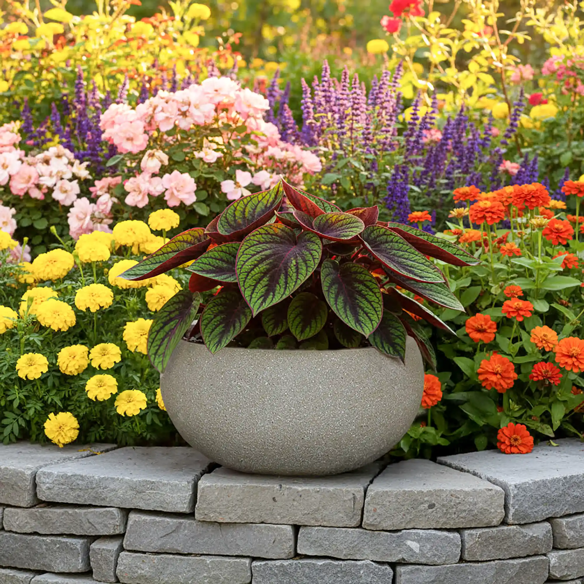 IDEALIST Lite Textured Concrete Effect Bowl Outdoor Planter