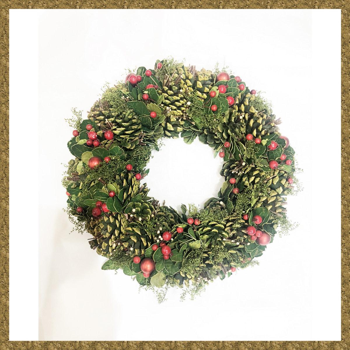 Fir Wreath with Berries and Cone Artificial Branch Plant